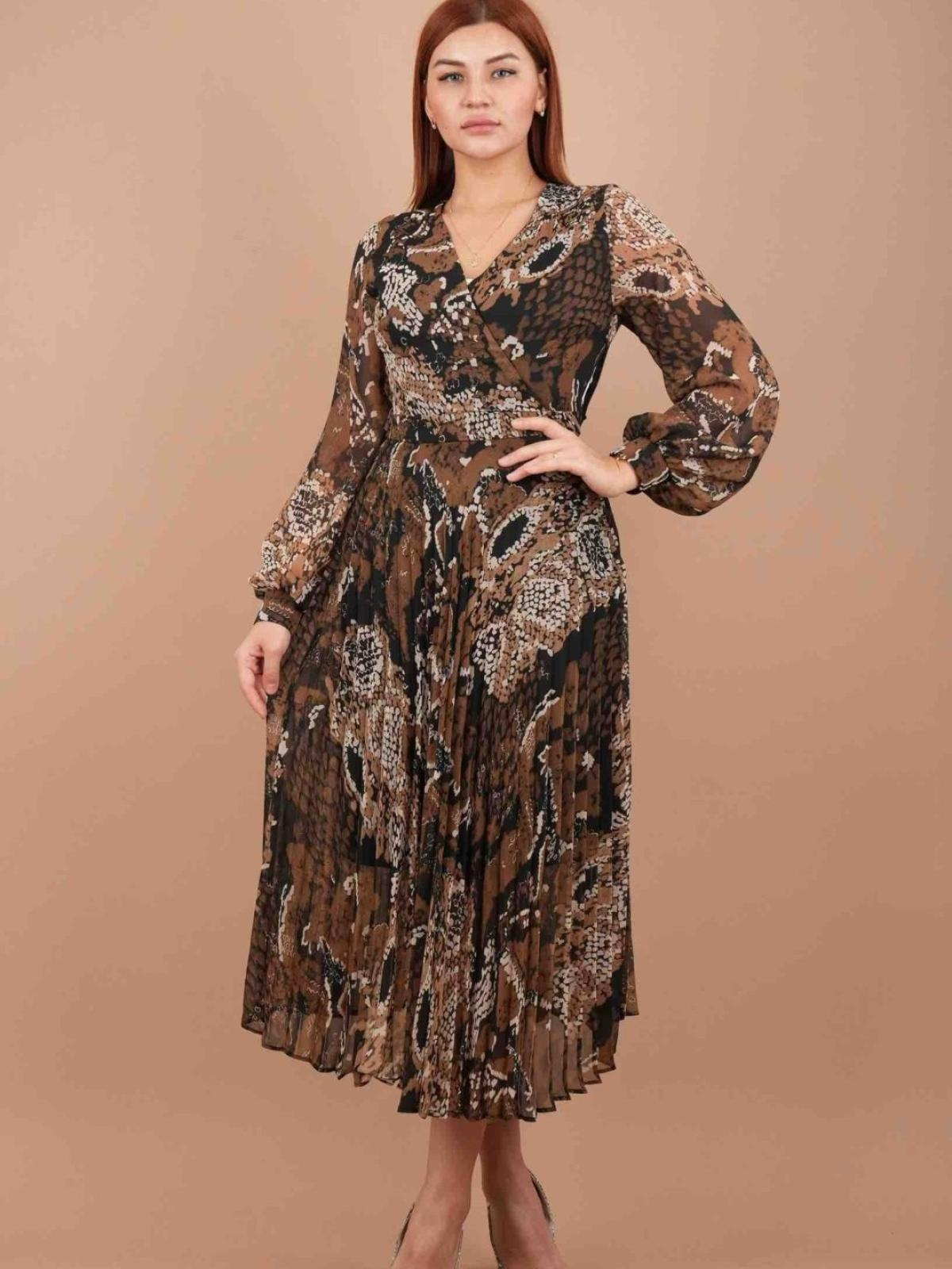 Women long-sleeve chiffon midi dress wholesale Brown color 669253