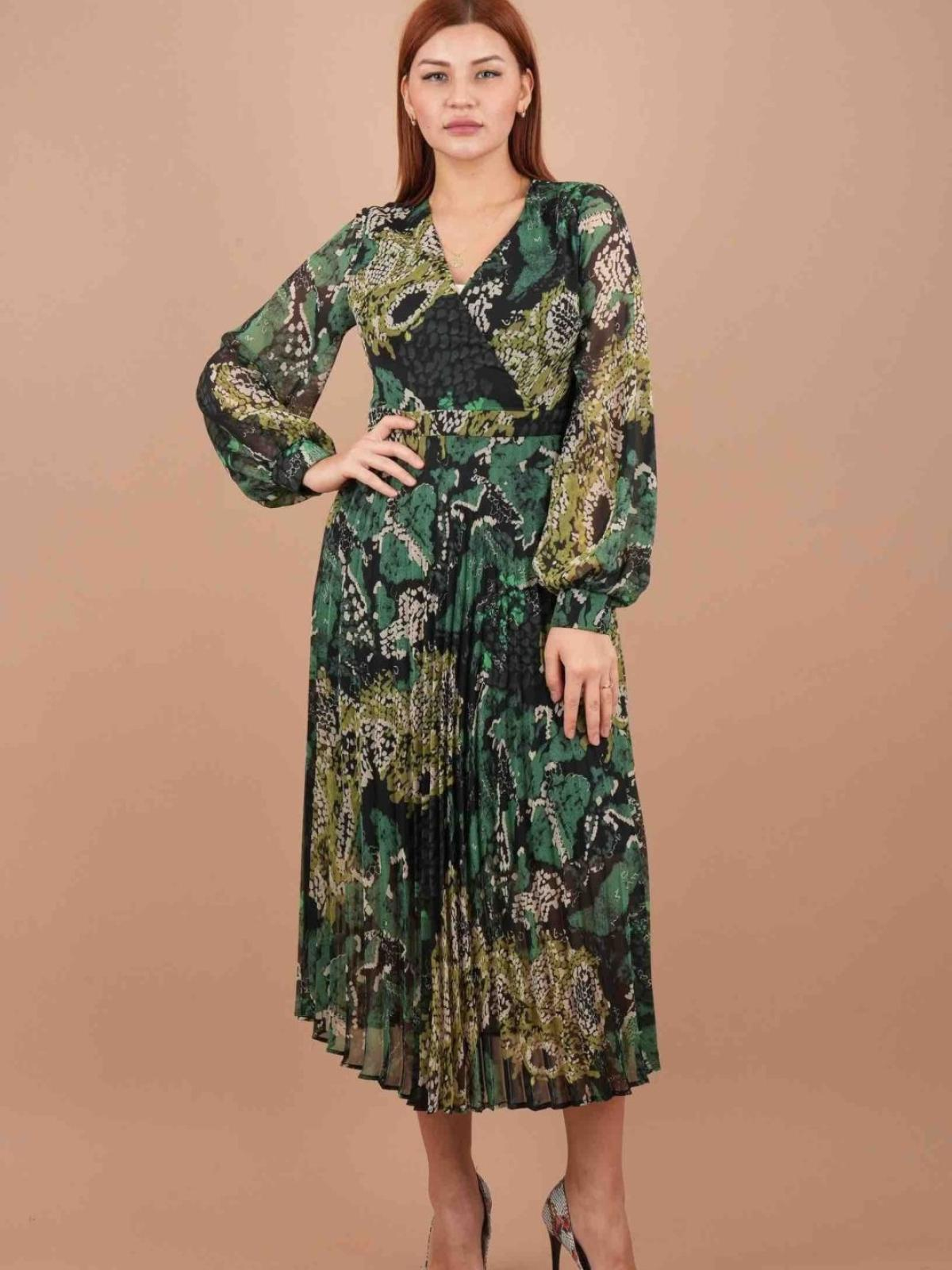 Women long-sleeve chiffon midi dress wholesale Green color 669254