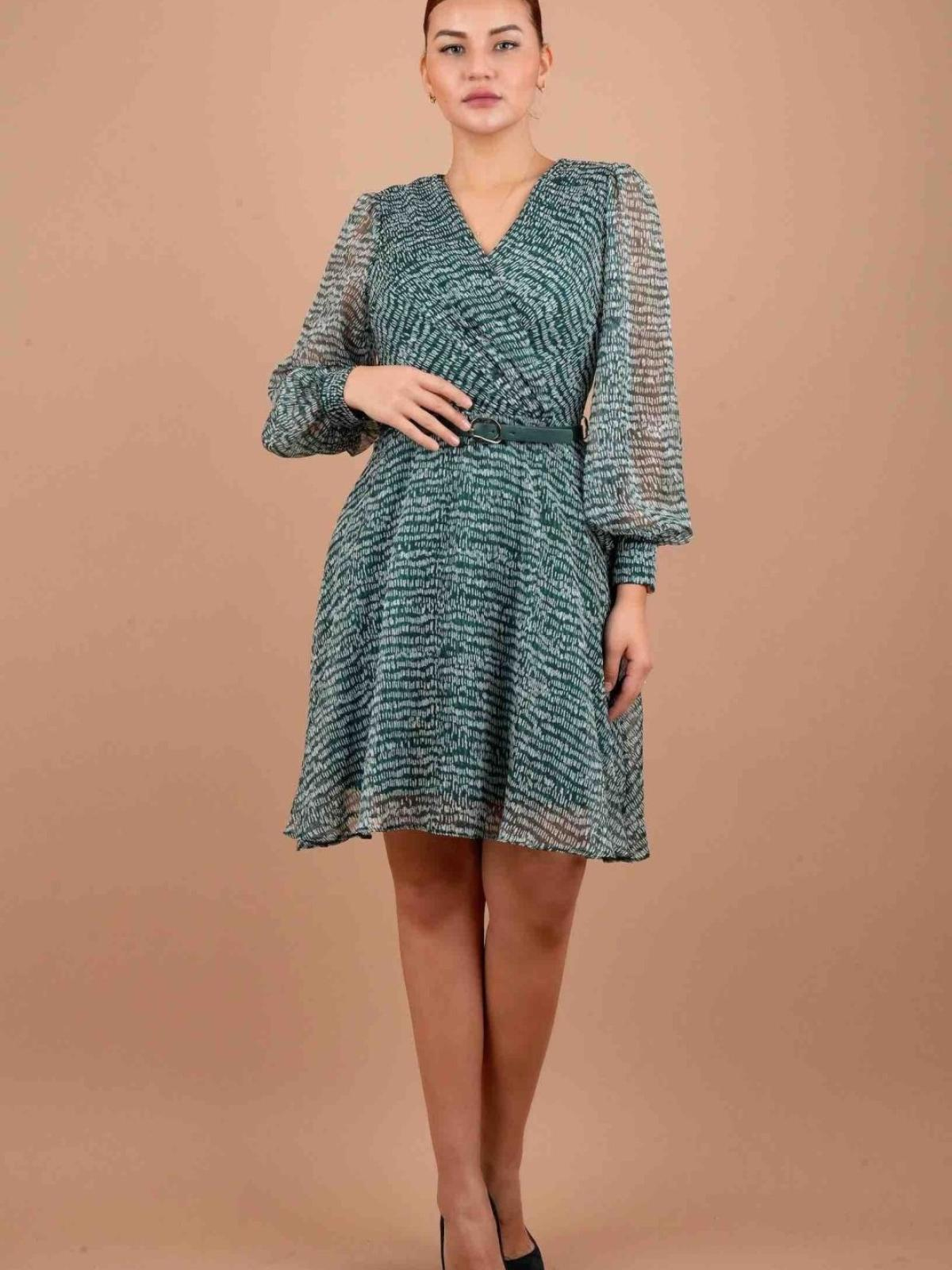 Women long-sleeve chiffon mini dress wholesale Menthol color 669269