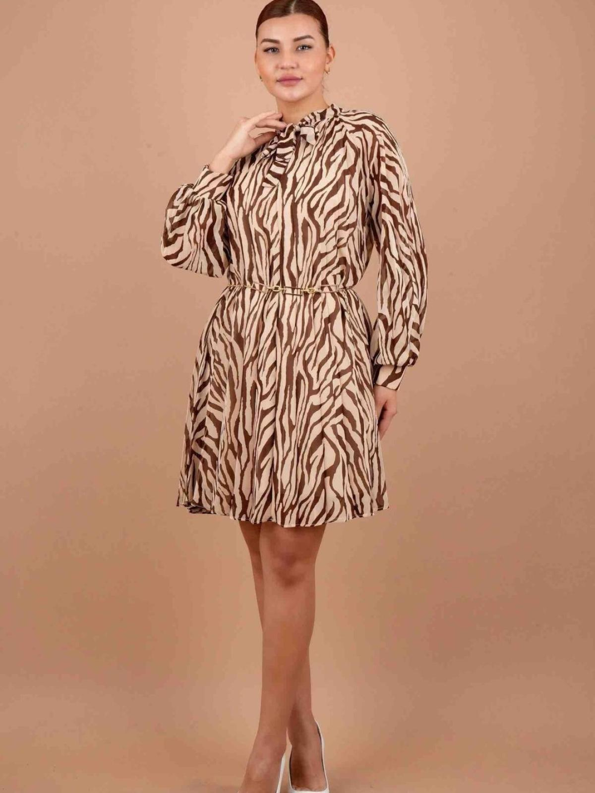 Women long-sleeve chiffon mini dress wholesale Brown color 669267