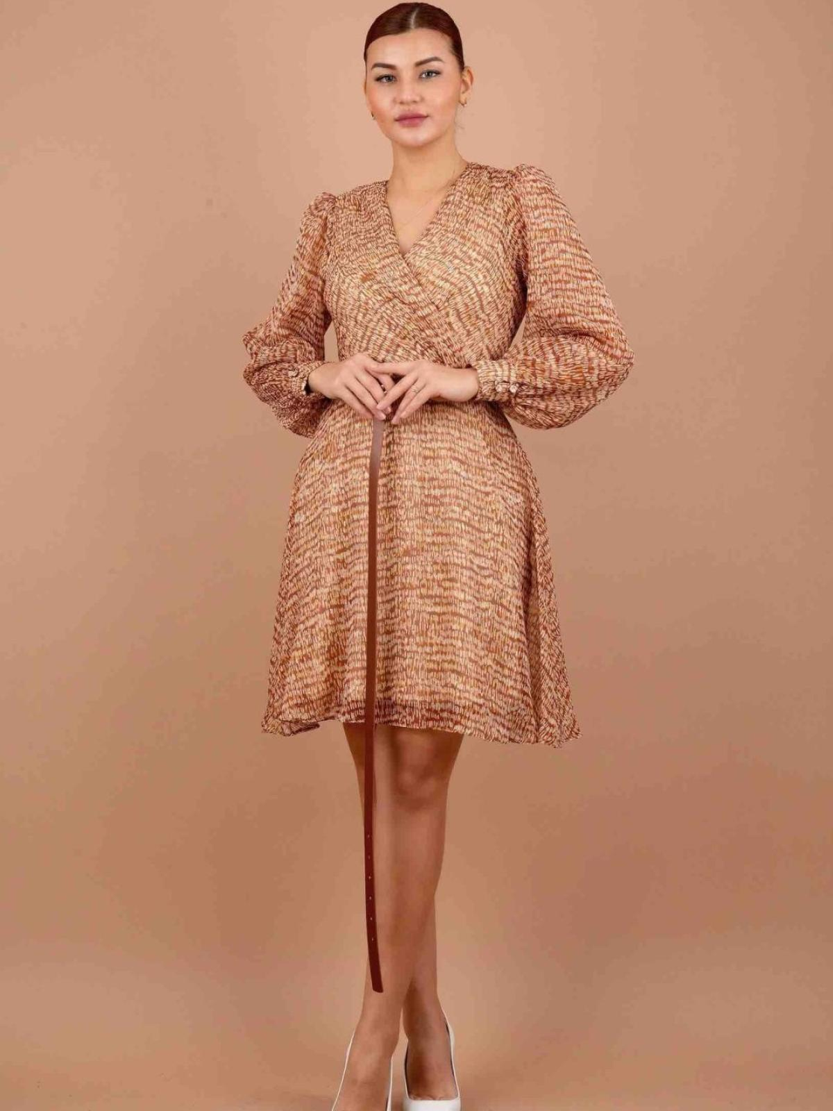 Women long-sleeve chiffon mini dress wholesale Beige color 669270