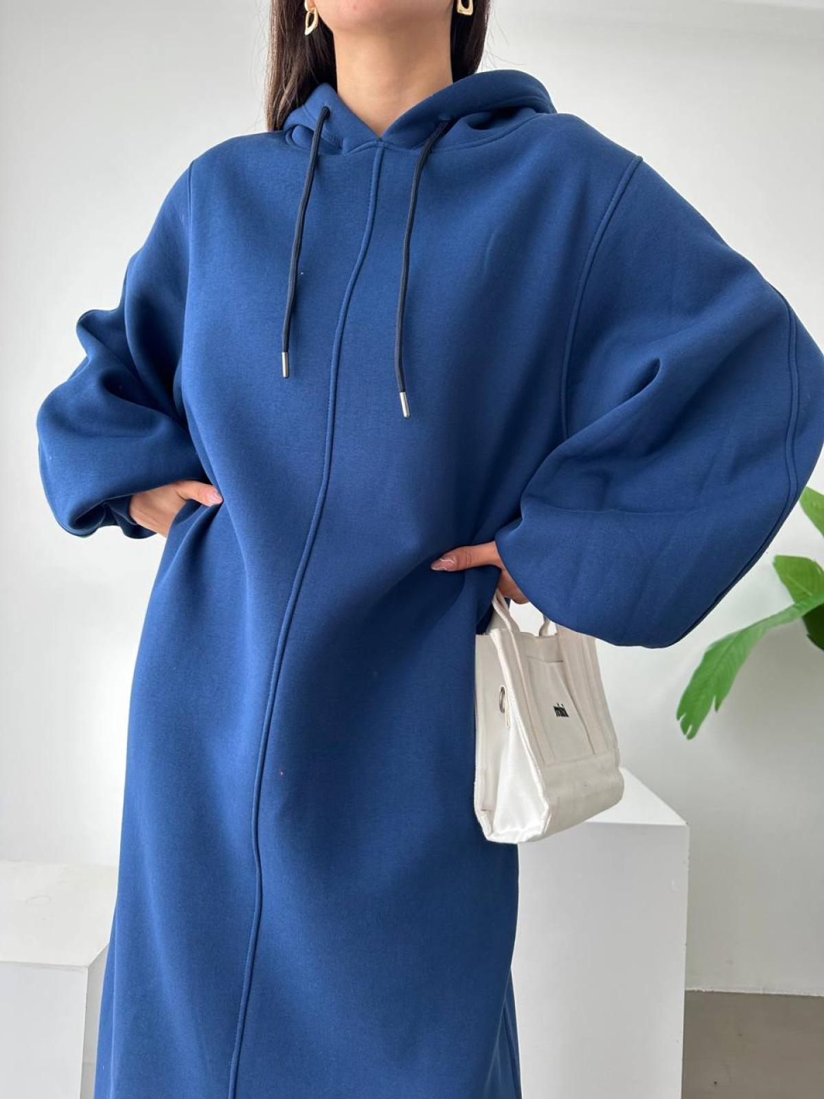Women long-sleeve hooded midi dress wholesale Cobalt Blue color