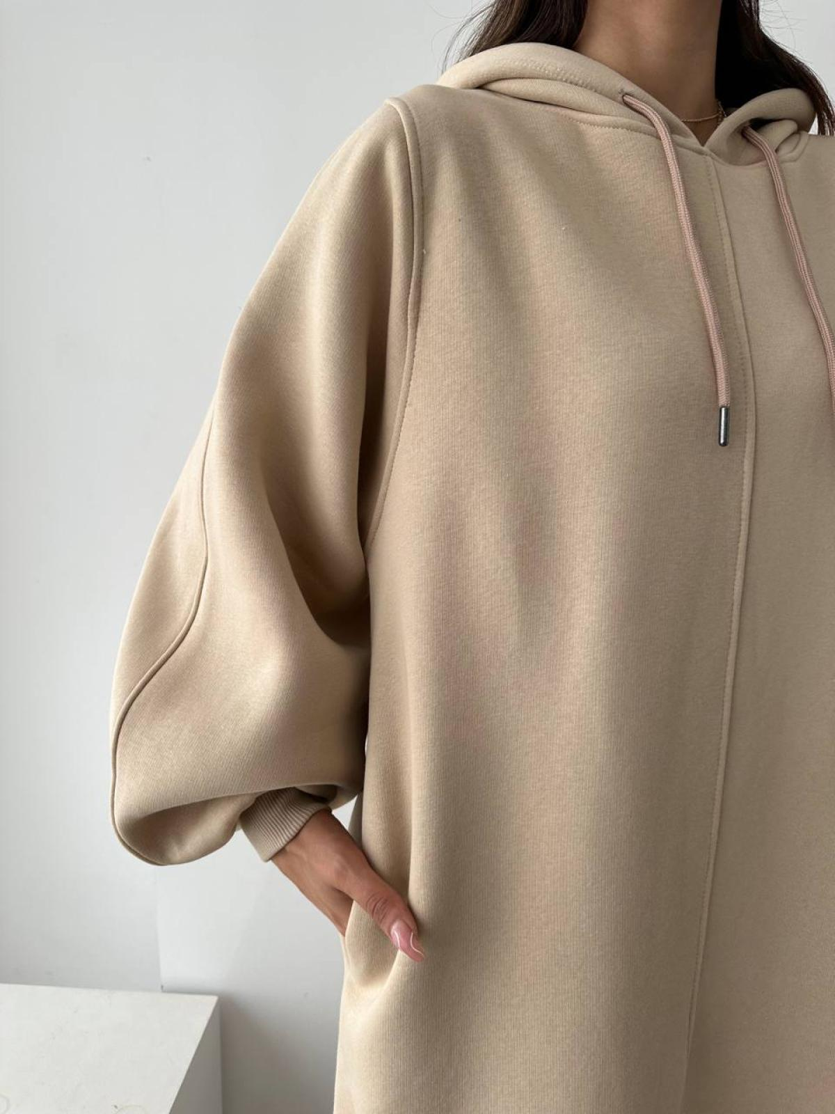 Women long-sleeve hooded midi dress wholesale Beige color