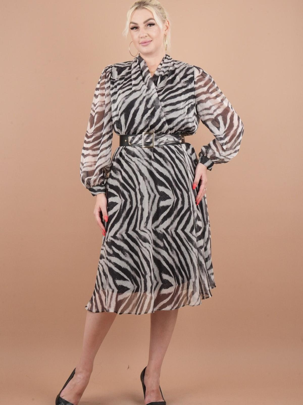 Women long-sleeve midi dress Big size wholesale Zebra color