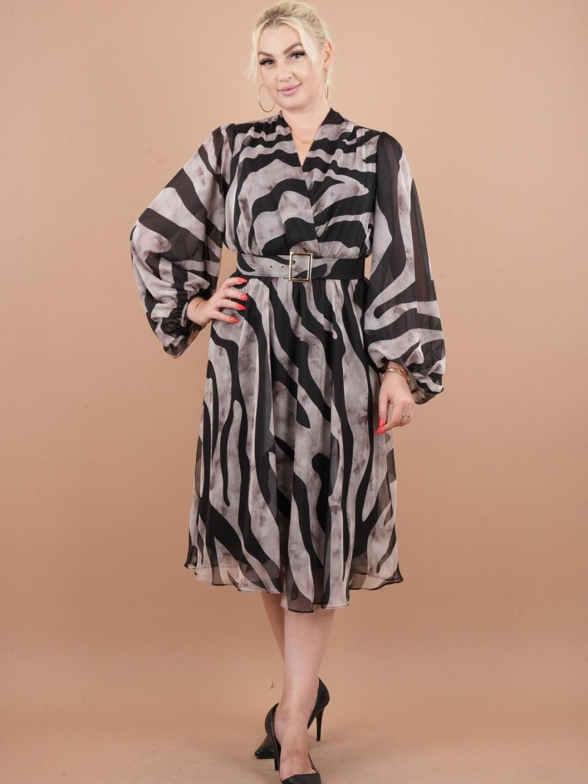 Women long-sleeve midi dress Big size wholesale Zebra color