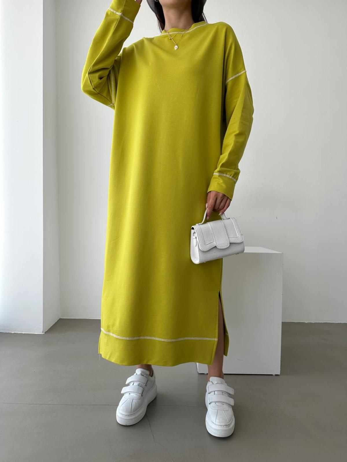 Women long-sleeve midi dress wholesale Mustard color