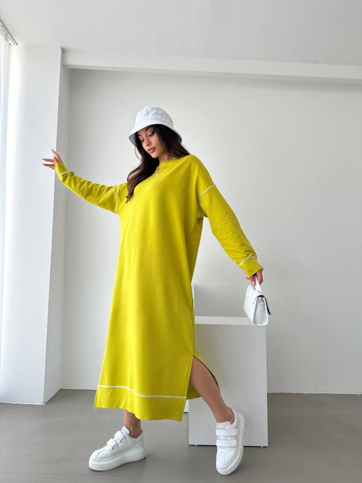 Women long-sleeve midi dress wholesale Mustard color