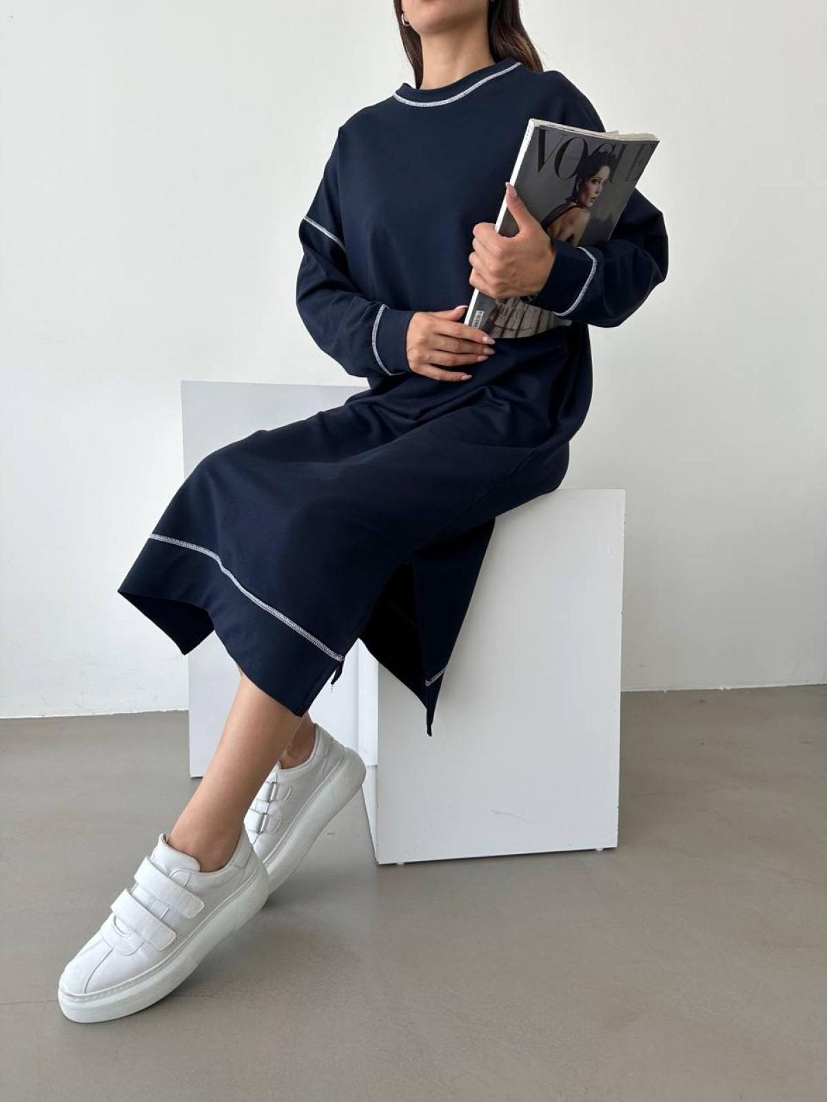 Women long-sleeve midi dress wholesale Navy color