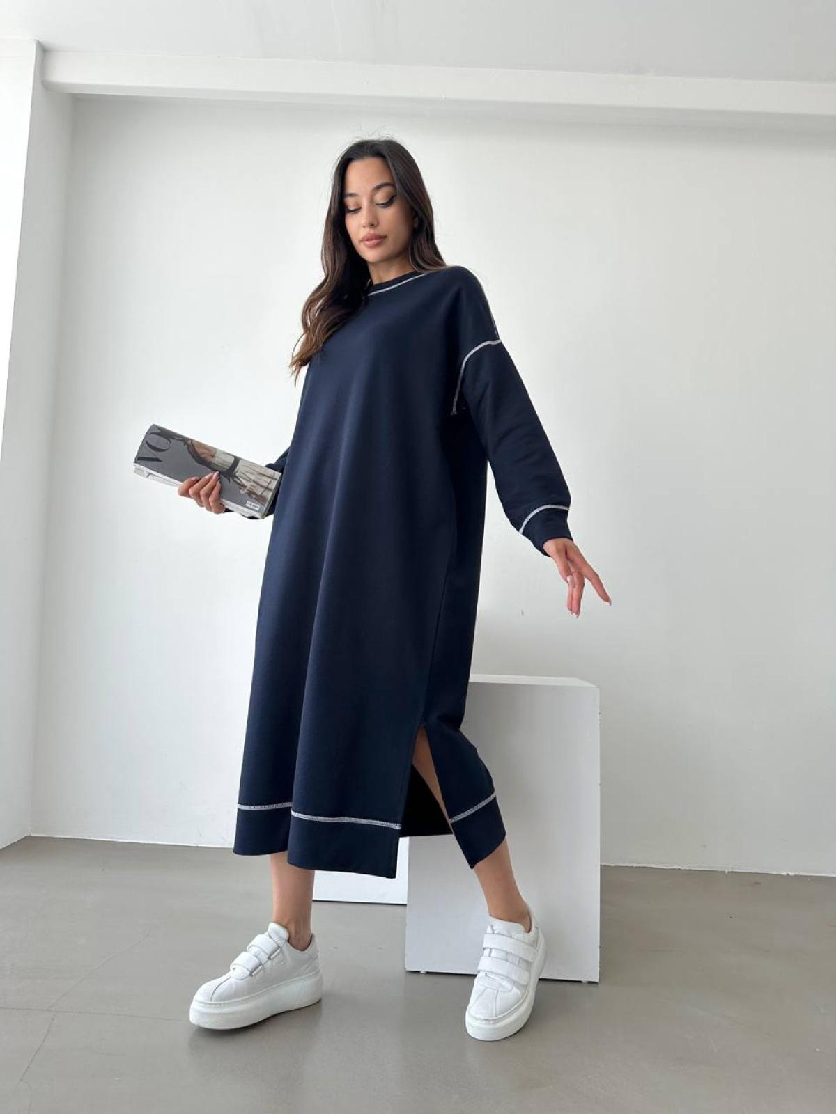 Women long-sleeve midi dress wholesale Navy color