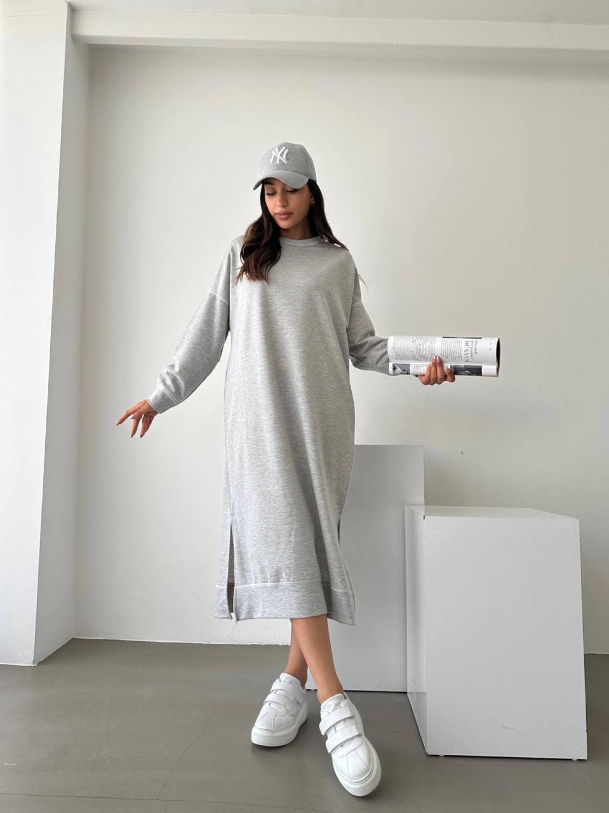 Women long-sleeve midi dress wholesale Gray color