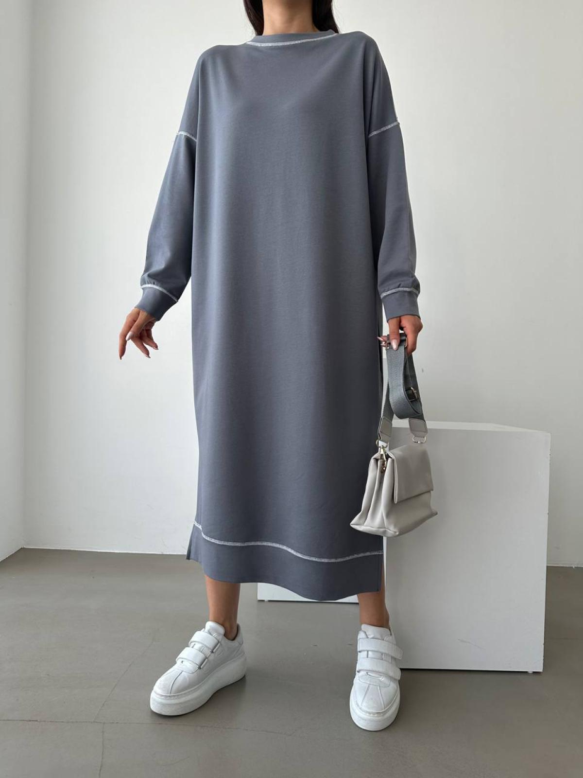 Women long-sleeve midi dress wholesale Dark Gray color
