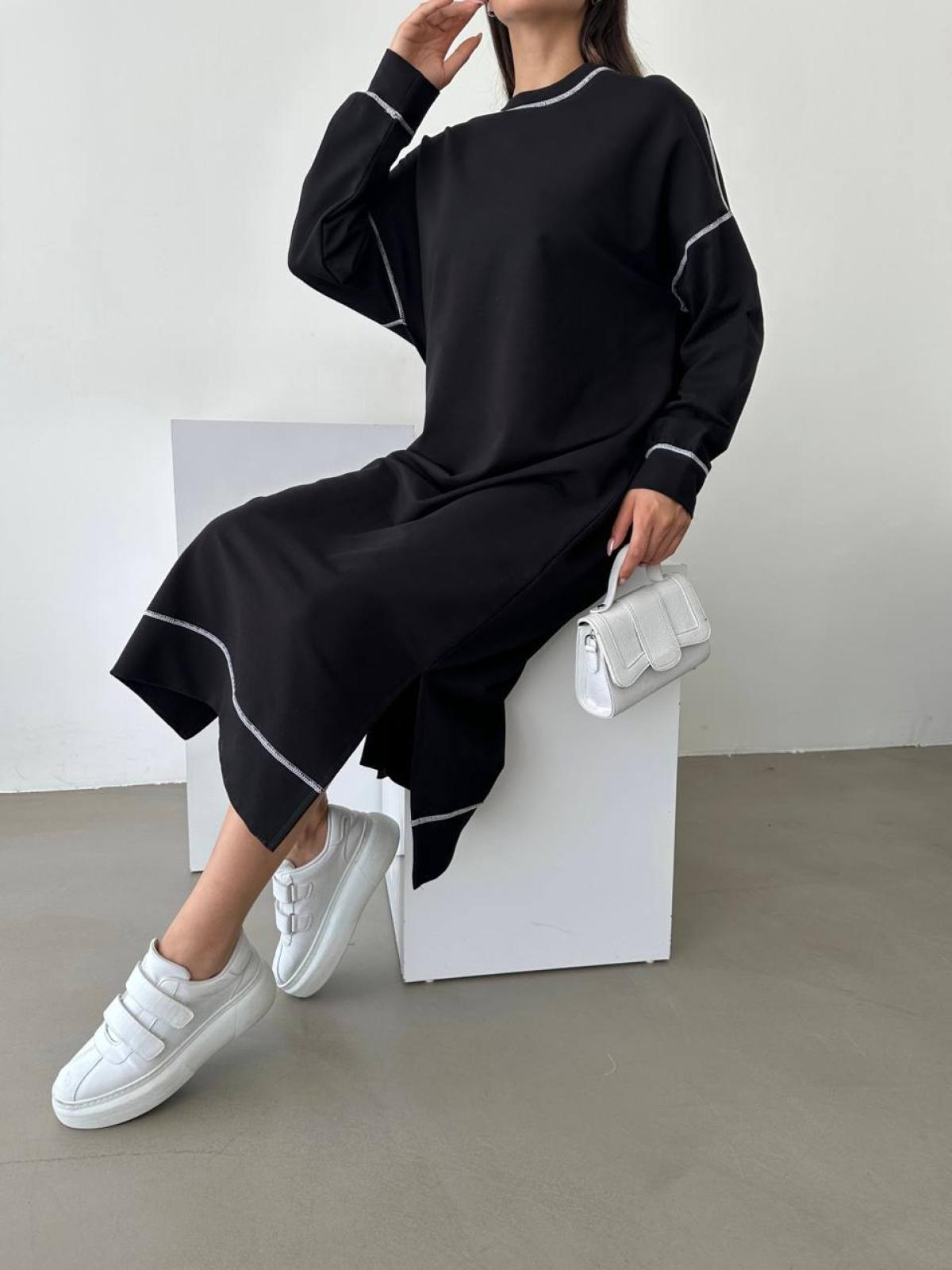 Women long-sleeve midi dress wholesale Black color