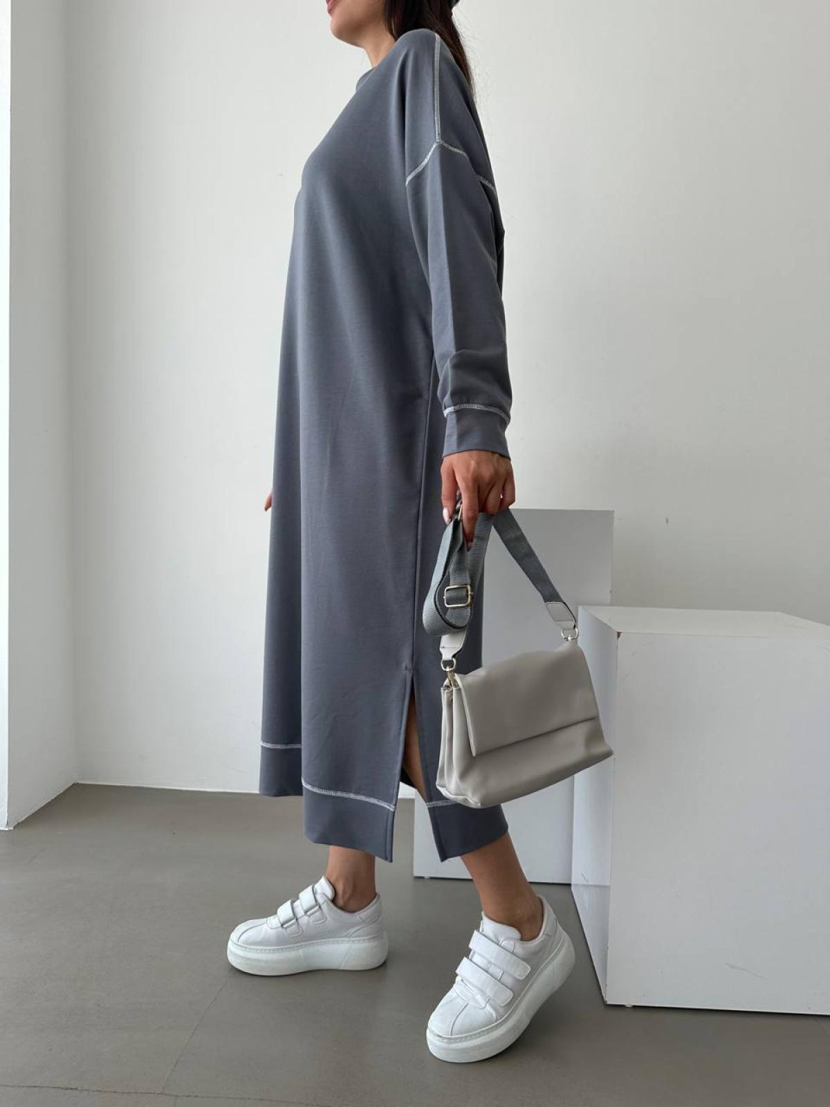 Women long-sleeve midi dress wholesale Dark Gray color