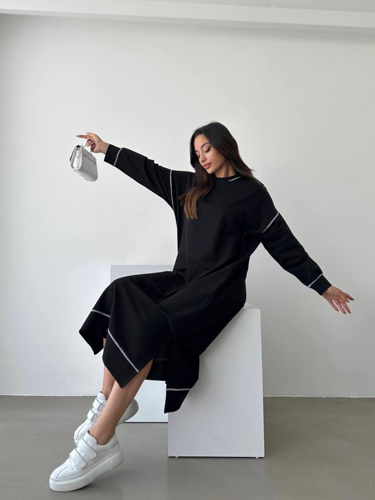 Women long-sleeve midi dress wholesale Black color