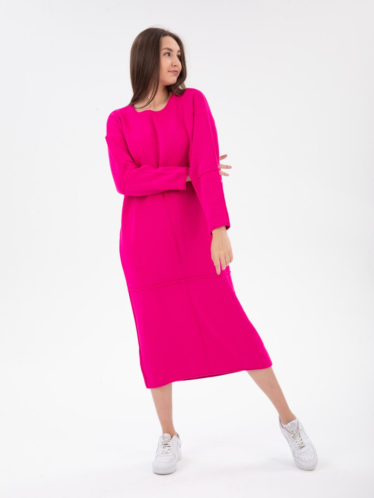 Women long sleeve midi dress wholesale Fuchsia color