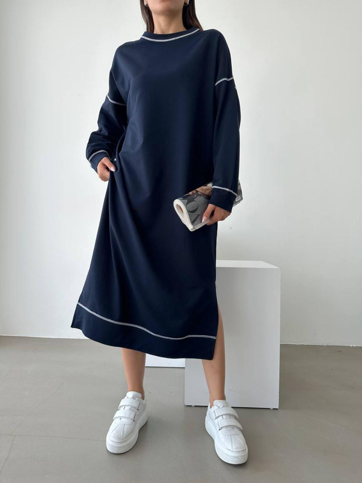 Women long-sleeve midi dress wholesale Navy color