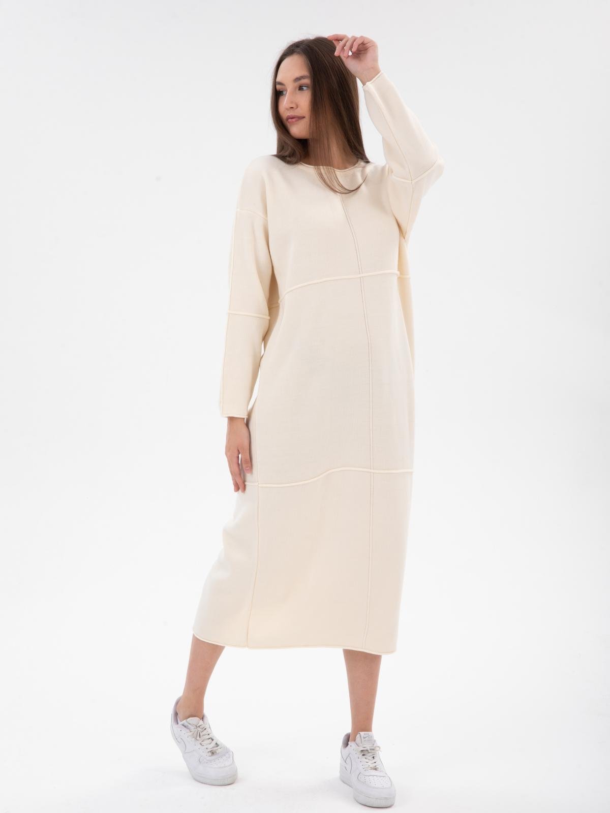 Women long sleeve midi dress wholesale Cream color
