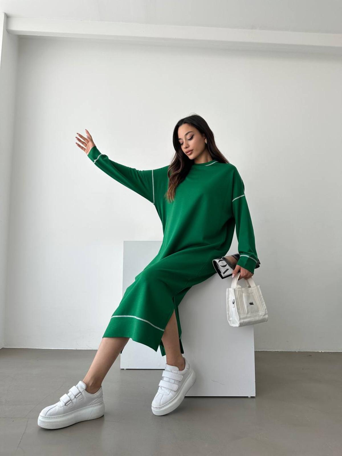 Women long-sleeve midi dress wholesale Green color