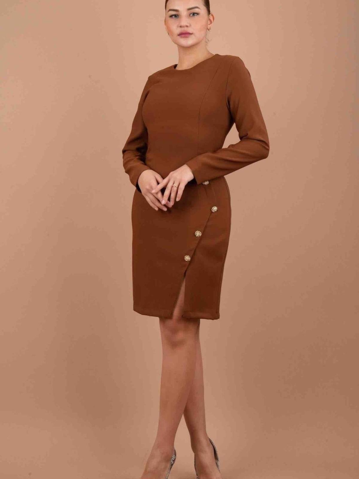 Women long-sleeve mini dress wholesale Brown color 669274