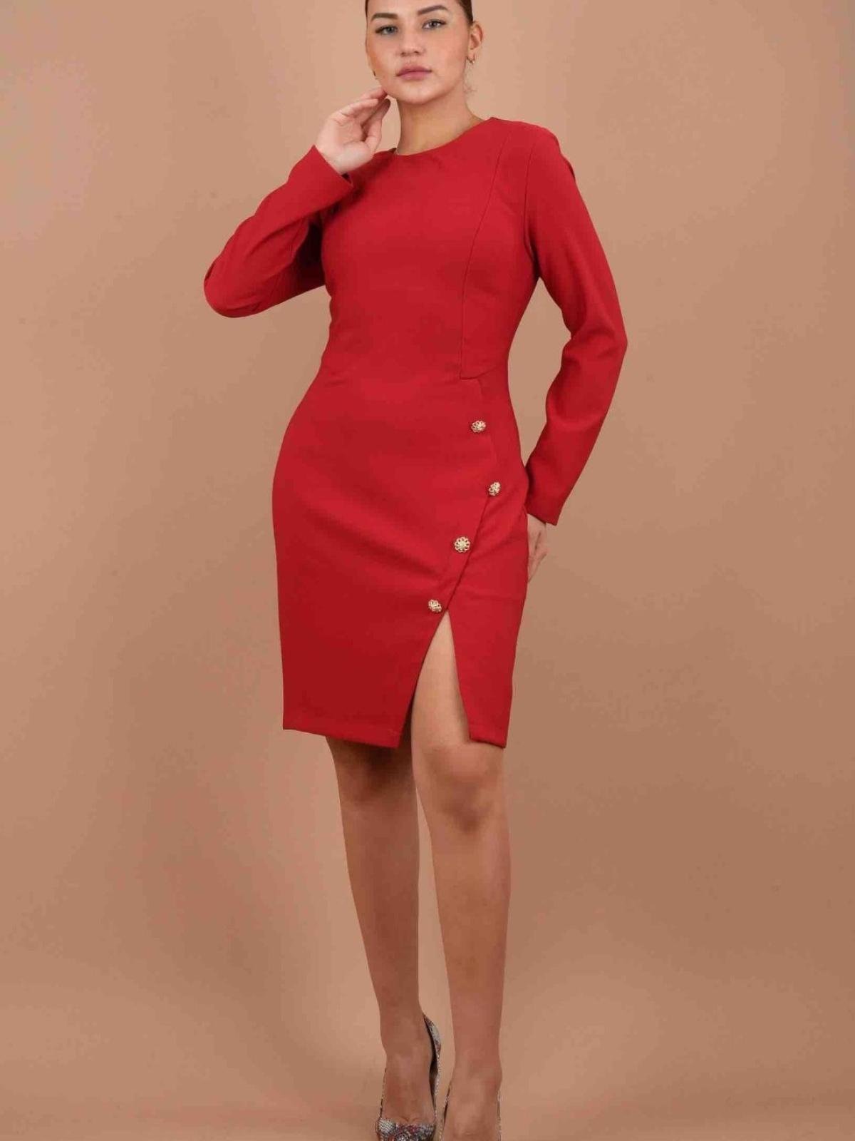 Women long-sleeve mini dress wholesale Red color 669275