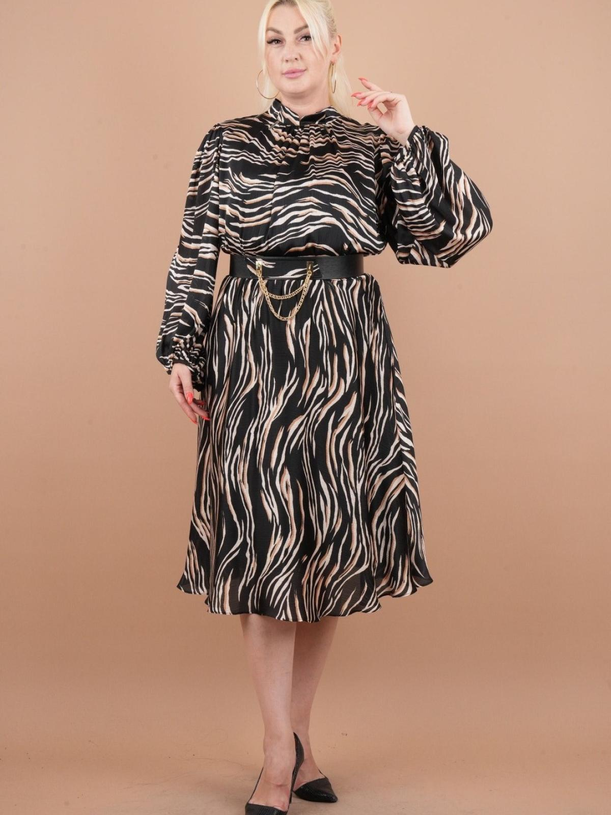 Women long-sleeve patterned midi dress Big size wholesale Black color