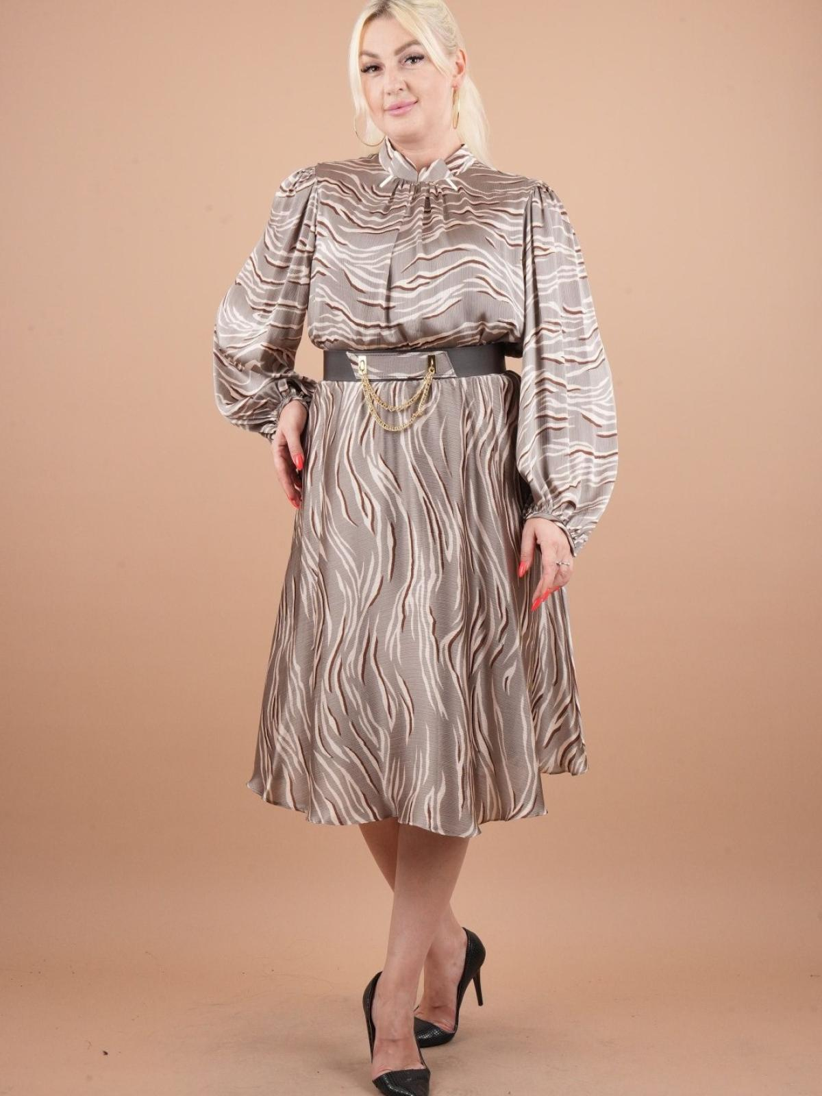 Women long-sleeve patterned midi dress Big size wholesale Mink color