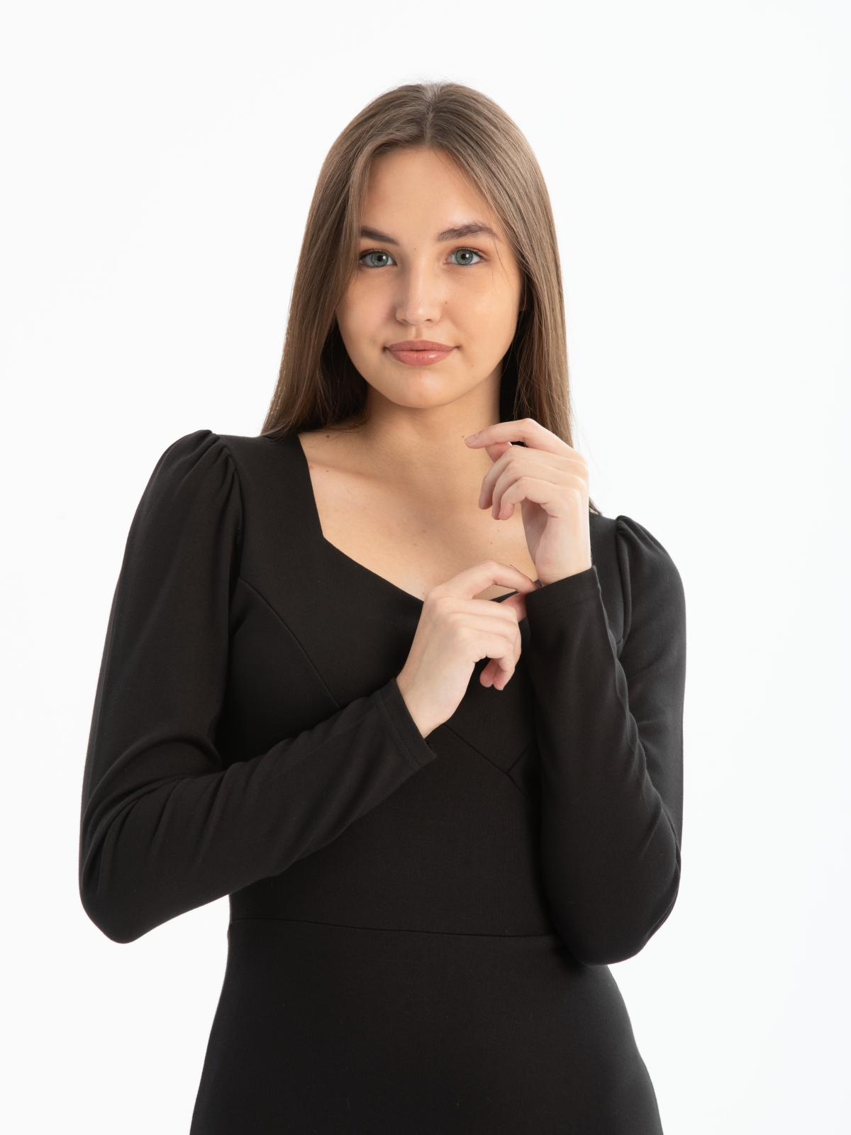 Women long-sleeve square-neck midi dress  wholesale Black color