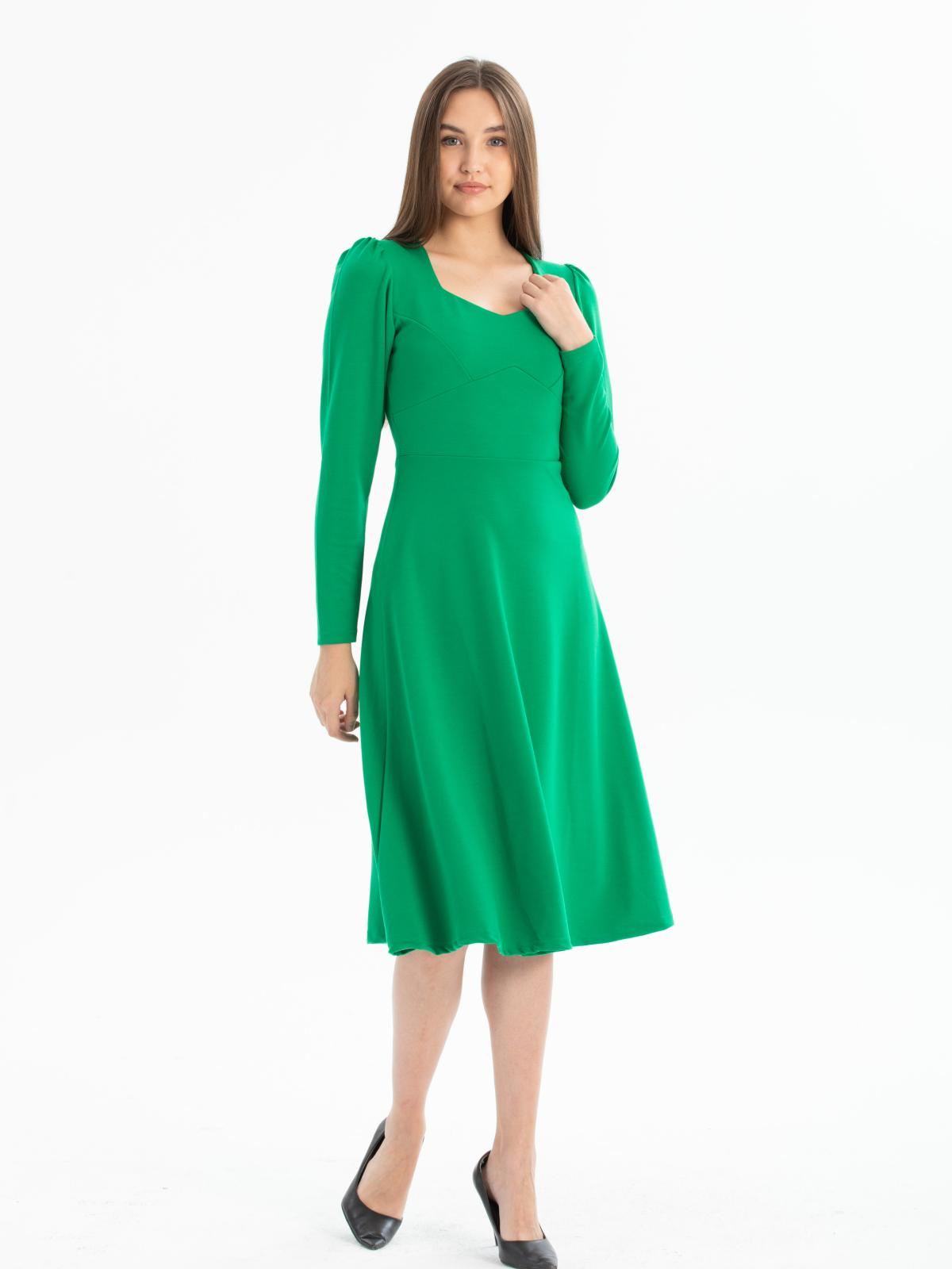 Women long-sleeve square-neck midi dress Big size wholesale Green color