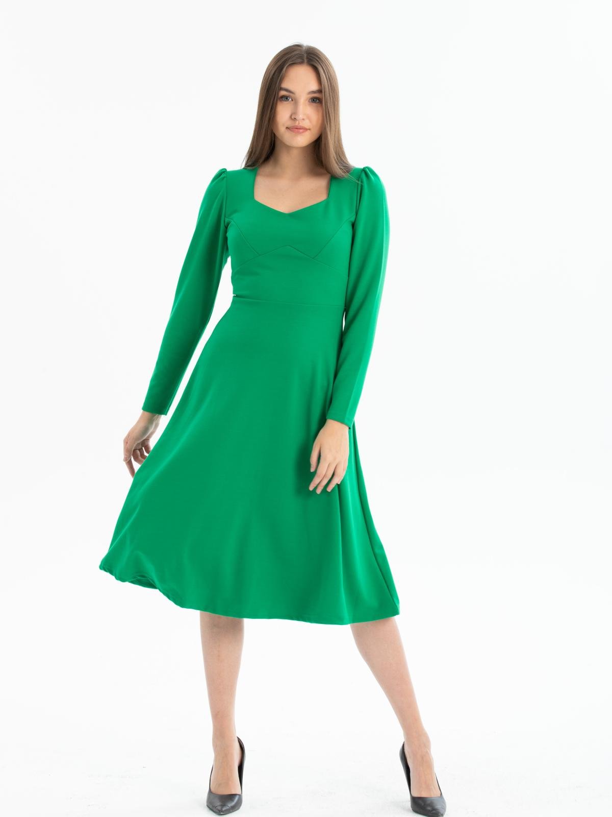 Women long-sleeve square-neck midi dress wholesale Green color