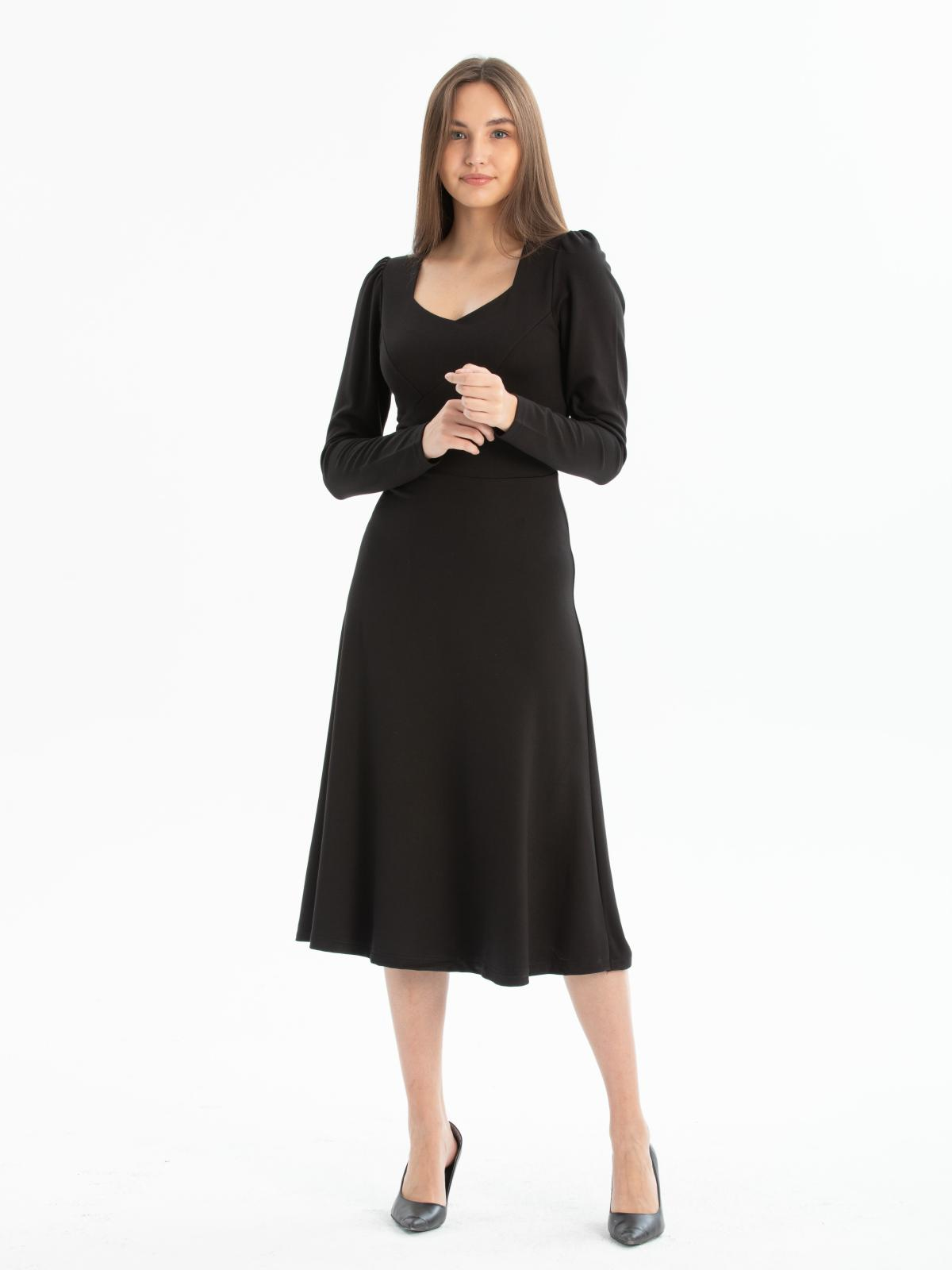 Women long-sleeve square-neck midi dress  wholesale Black color