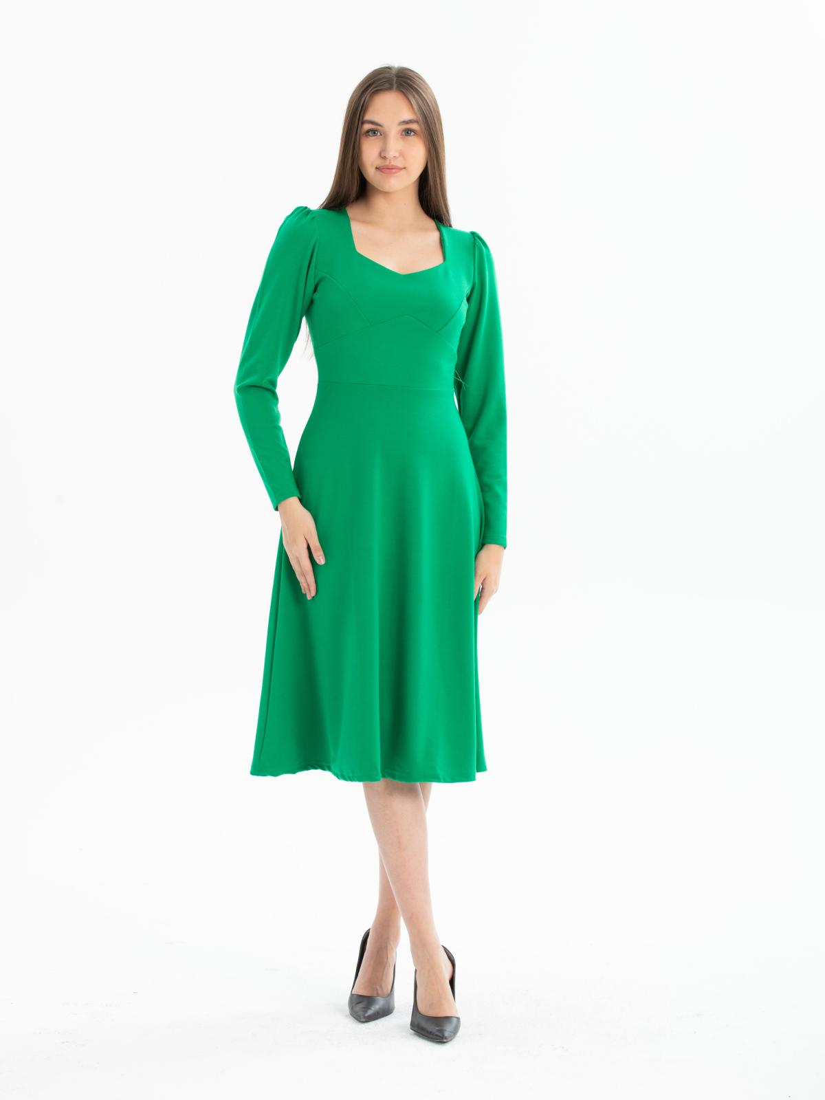 Women long-sleeve square-neck midi dress wholesale Green color