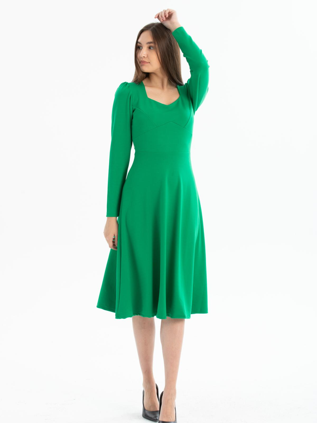 Women long-sleeve square-neck midi dress wholesale Green color