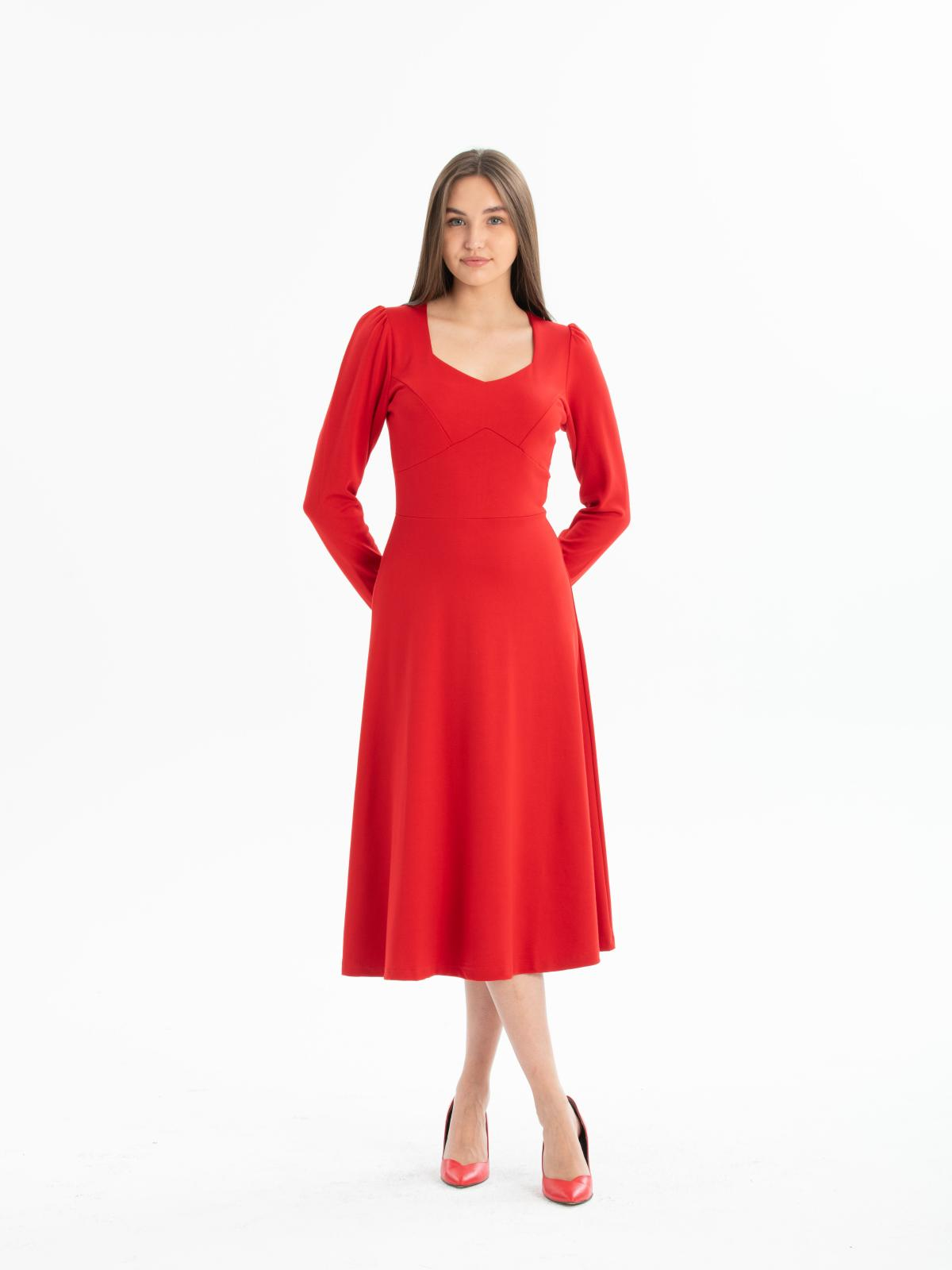 Women long-sleeve square-neck midi dress Big size wholesale Red color