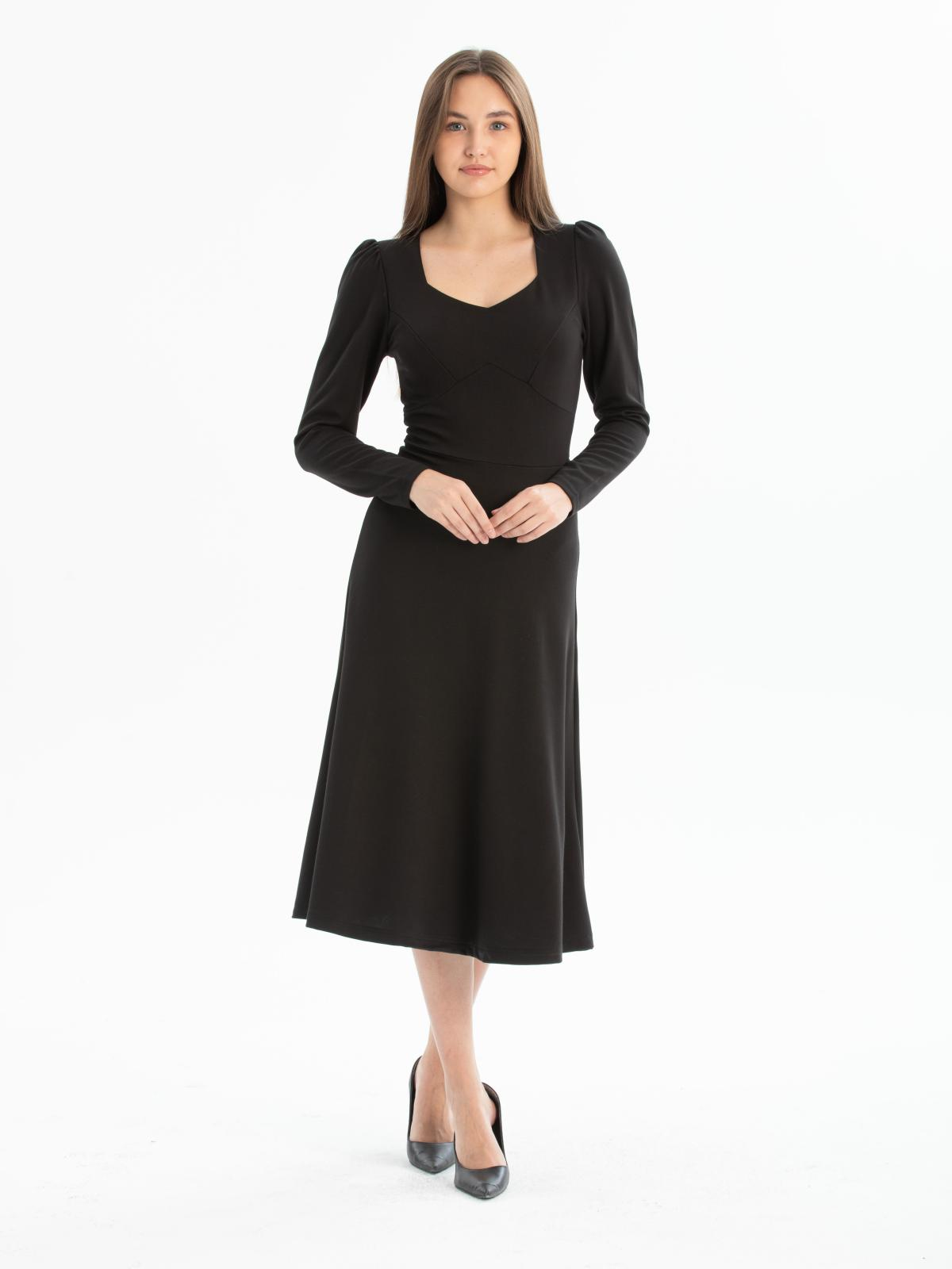 Women long-sleeve square-neck midi dress Big size wholesale Black color