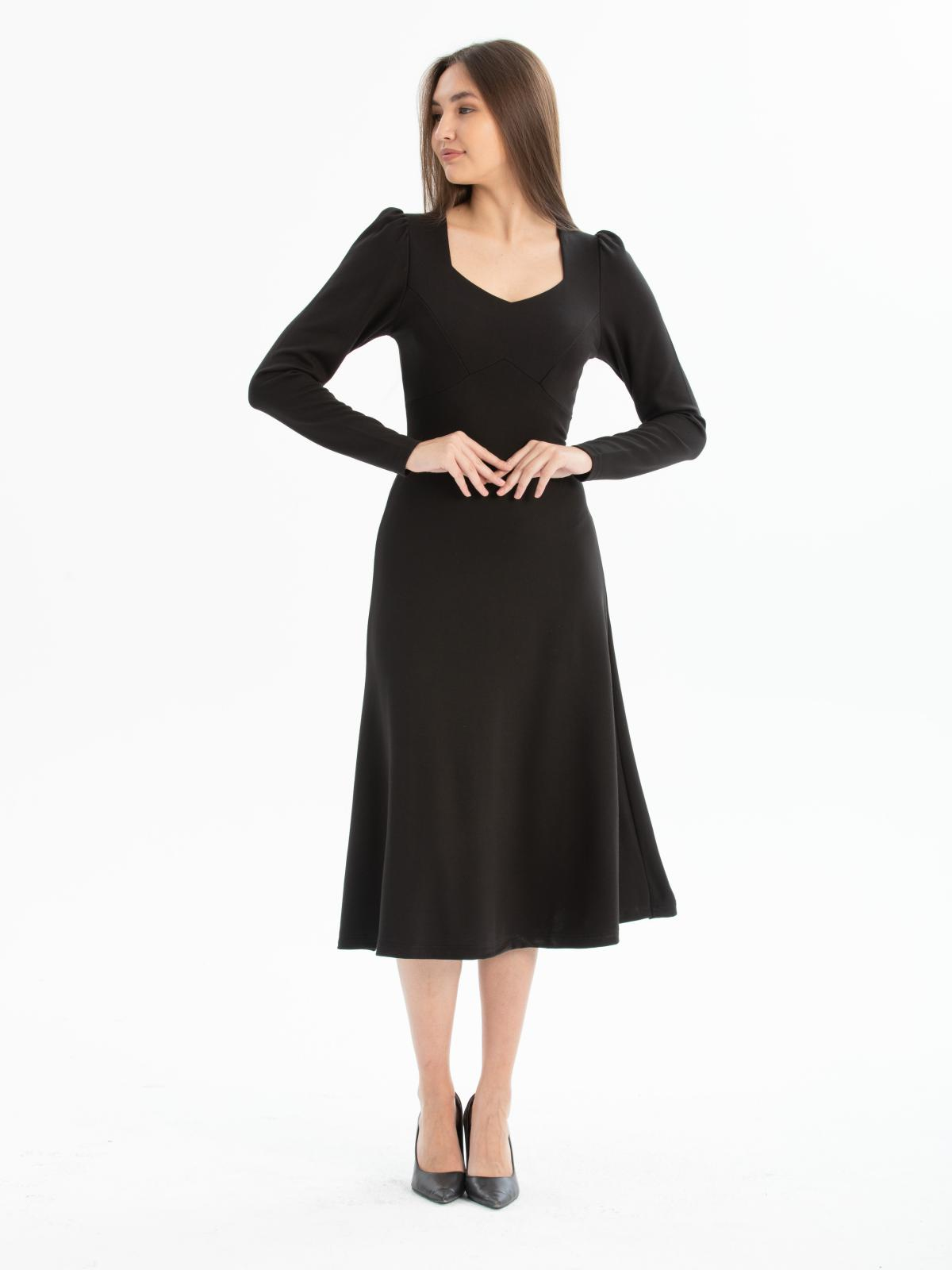 Women long-sleeve square-neck midi dress  wholesale Black color
