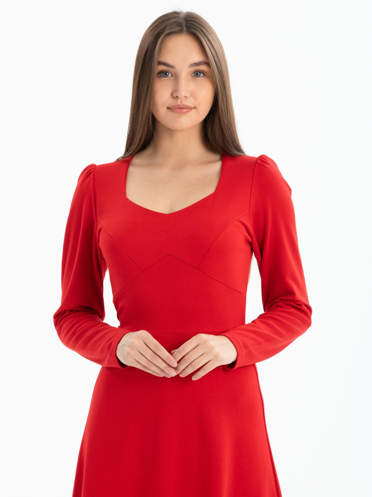 Women long-sleeve square-neck midi dress Big size wholesale Red color
