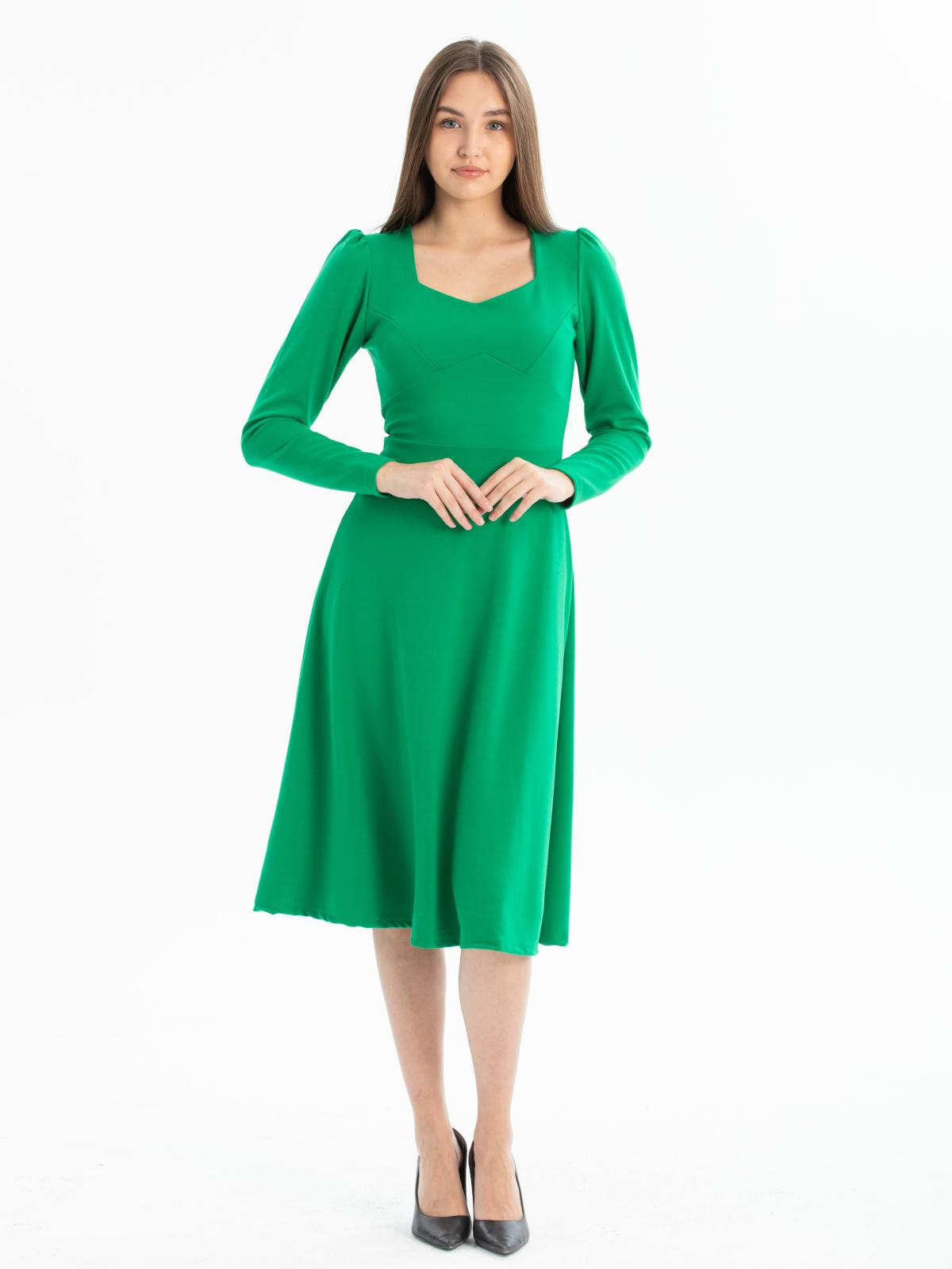 Women long-sleeve square-neck midi dress Big size wholesale Green color