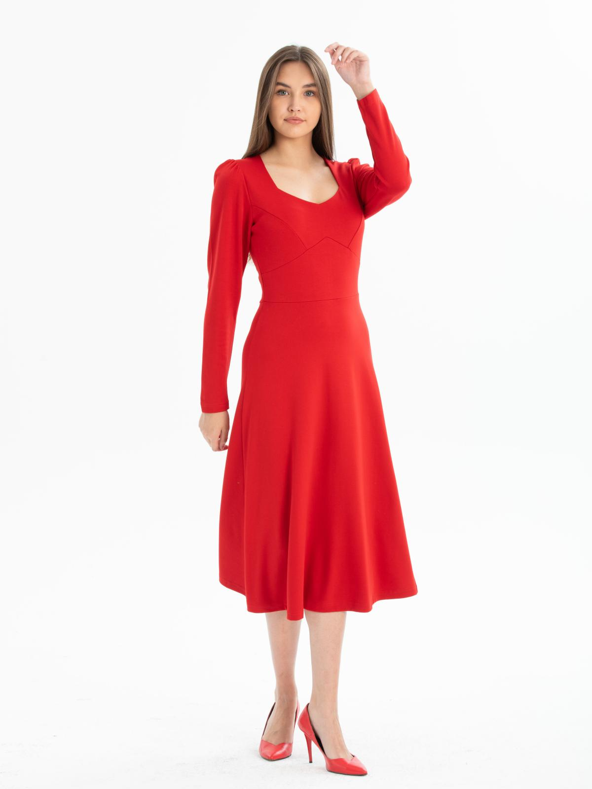 Women long-sleeve square-neck midi dress wholesale Red color