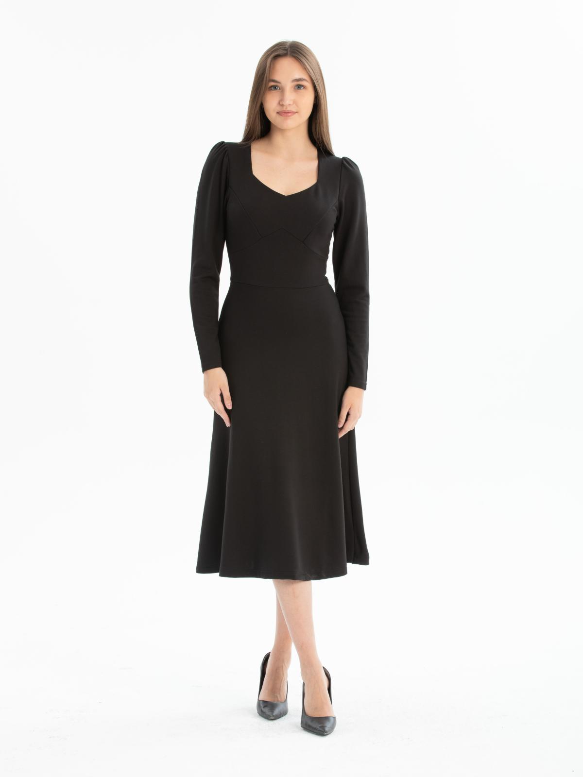Women long-sleeve square-neck midi dress  wholesale Black color