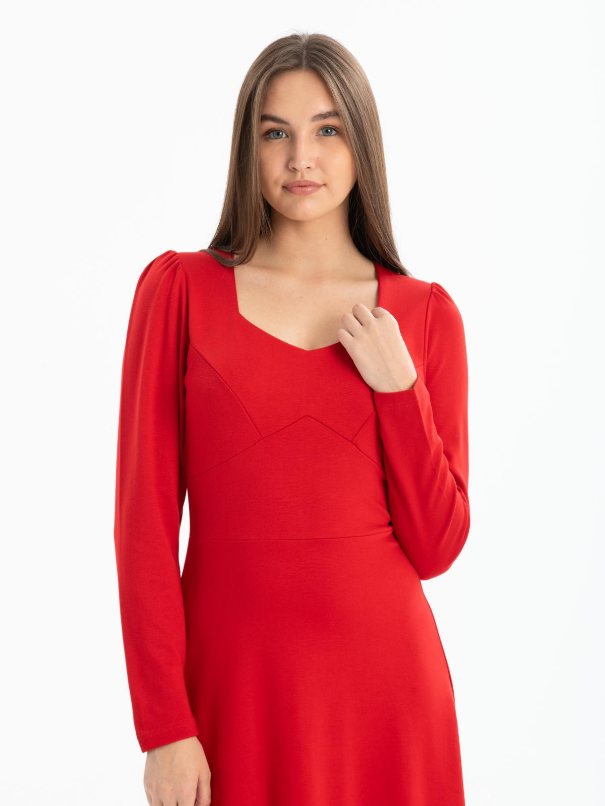 Women long-sleeve square-neck midi dress wholesale Red color