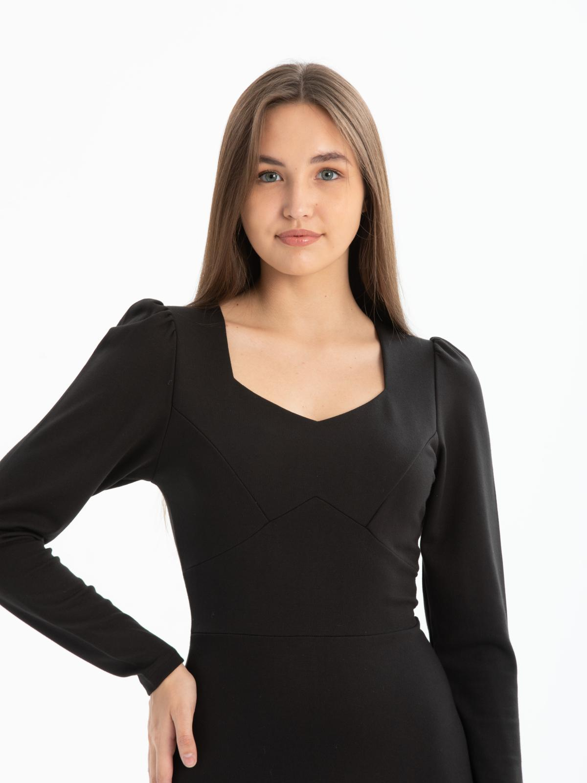 Women long-sleeve square-neck midi dress Big size wholesale Black color