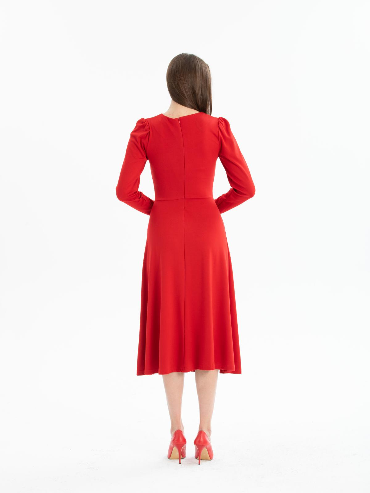 Women long-sleeve square-neck midi dress Big size wholesale Red color