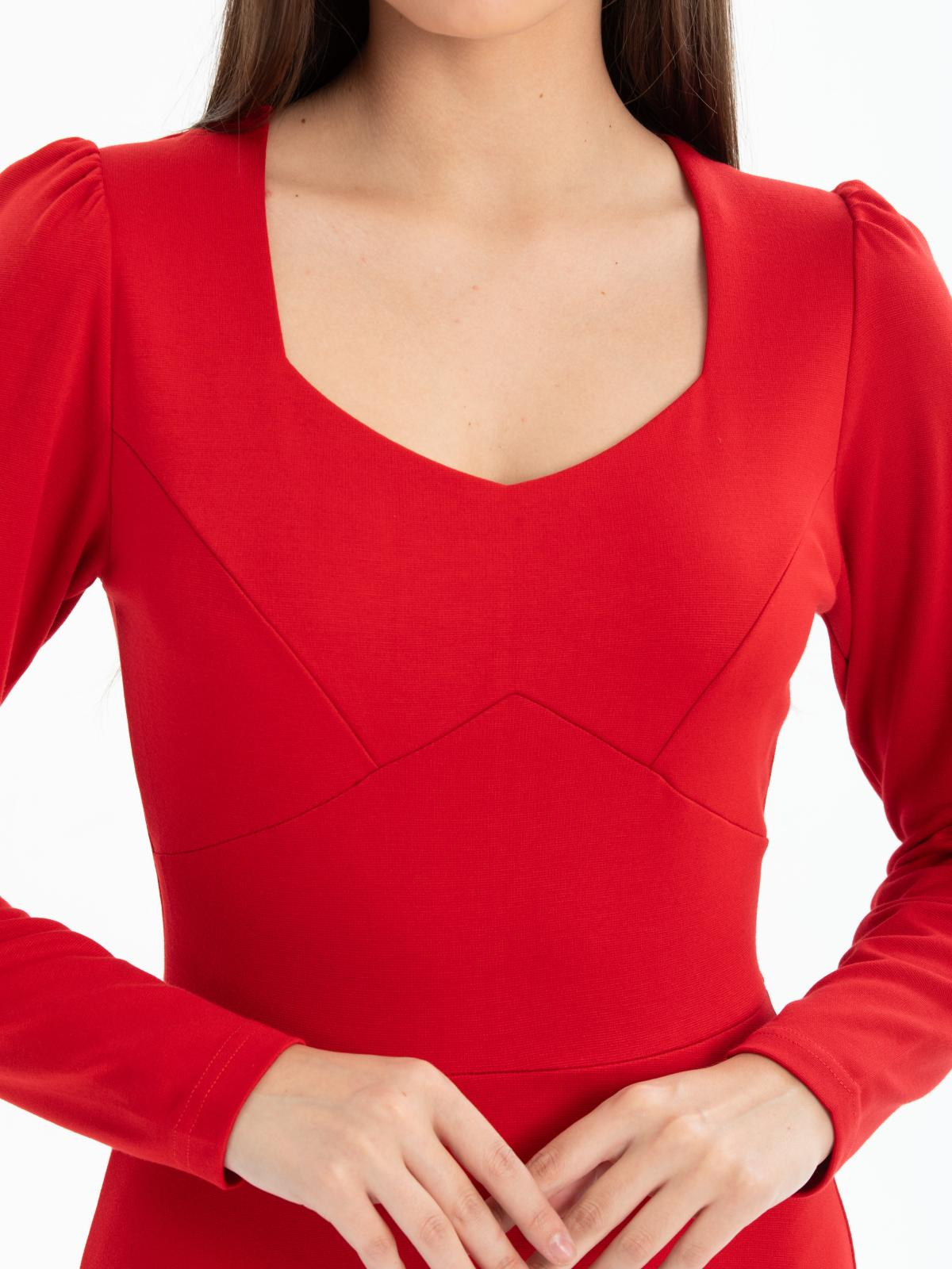 Women long-sleeve square-neck midi dress Big size wholesale Red color