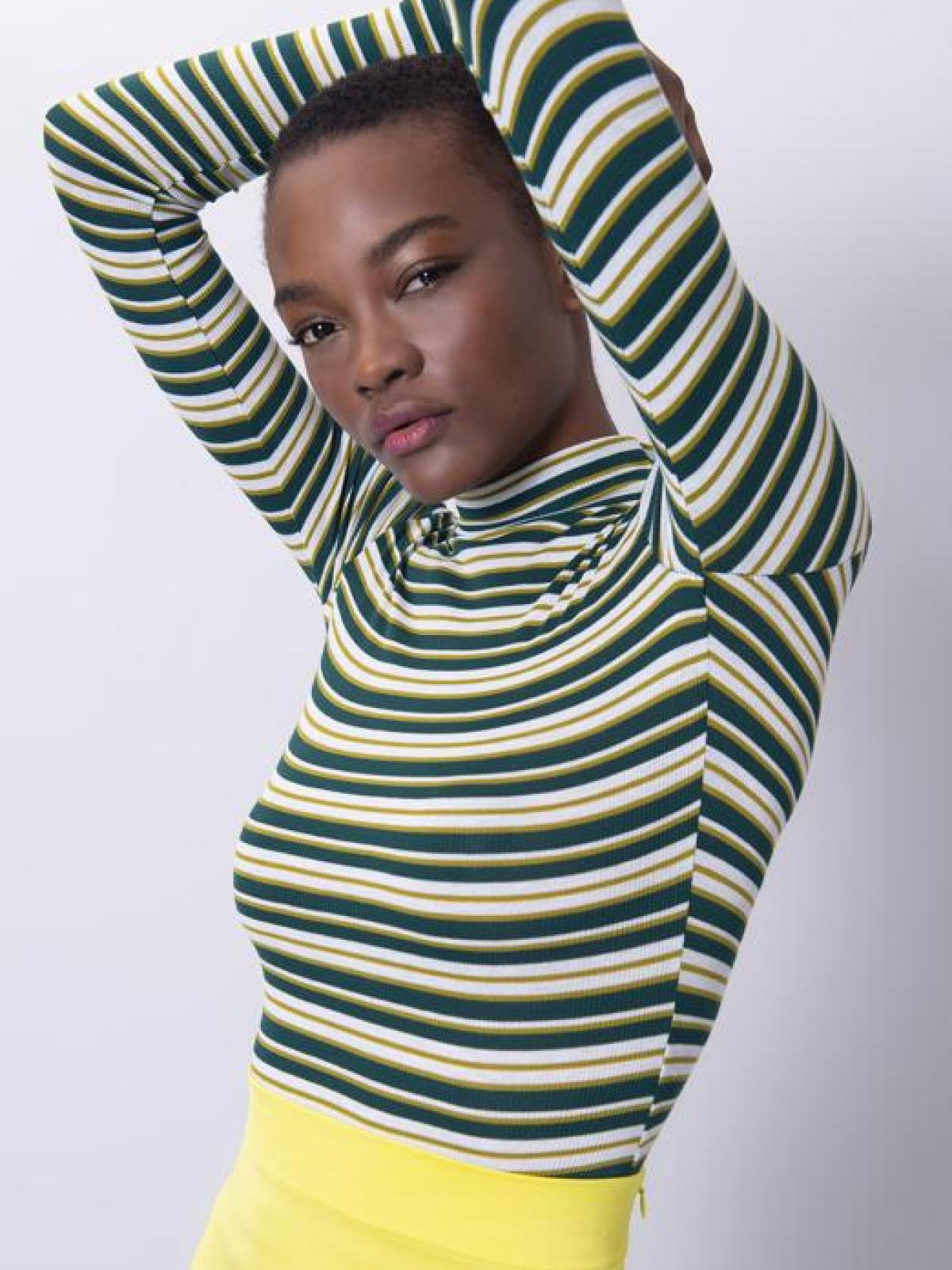 Women long-sleeve stretch-top striped wholesale Green color 680883