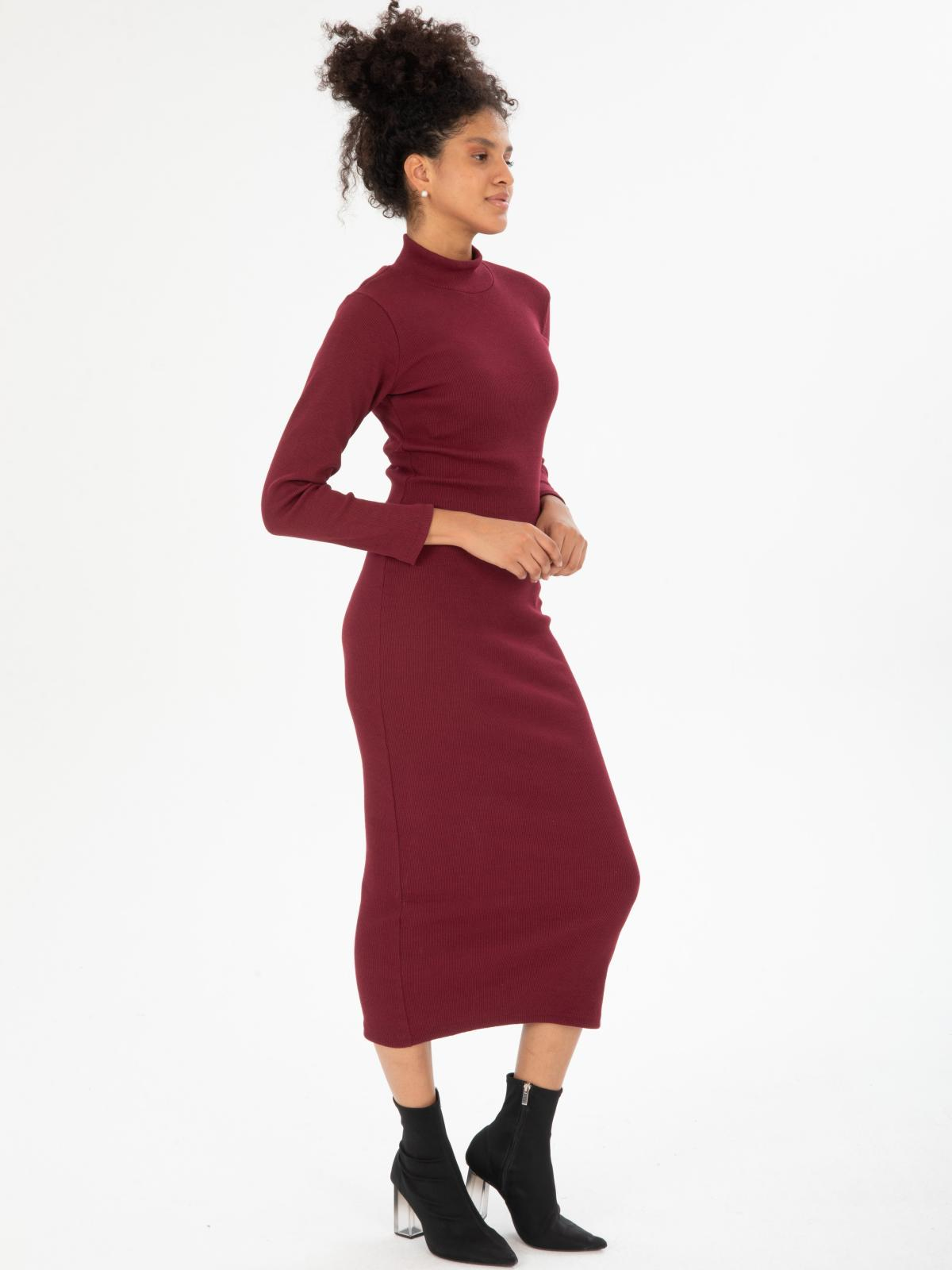 Women long-sleeve turtleneck midi dress  wholesale Purple Red color