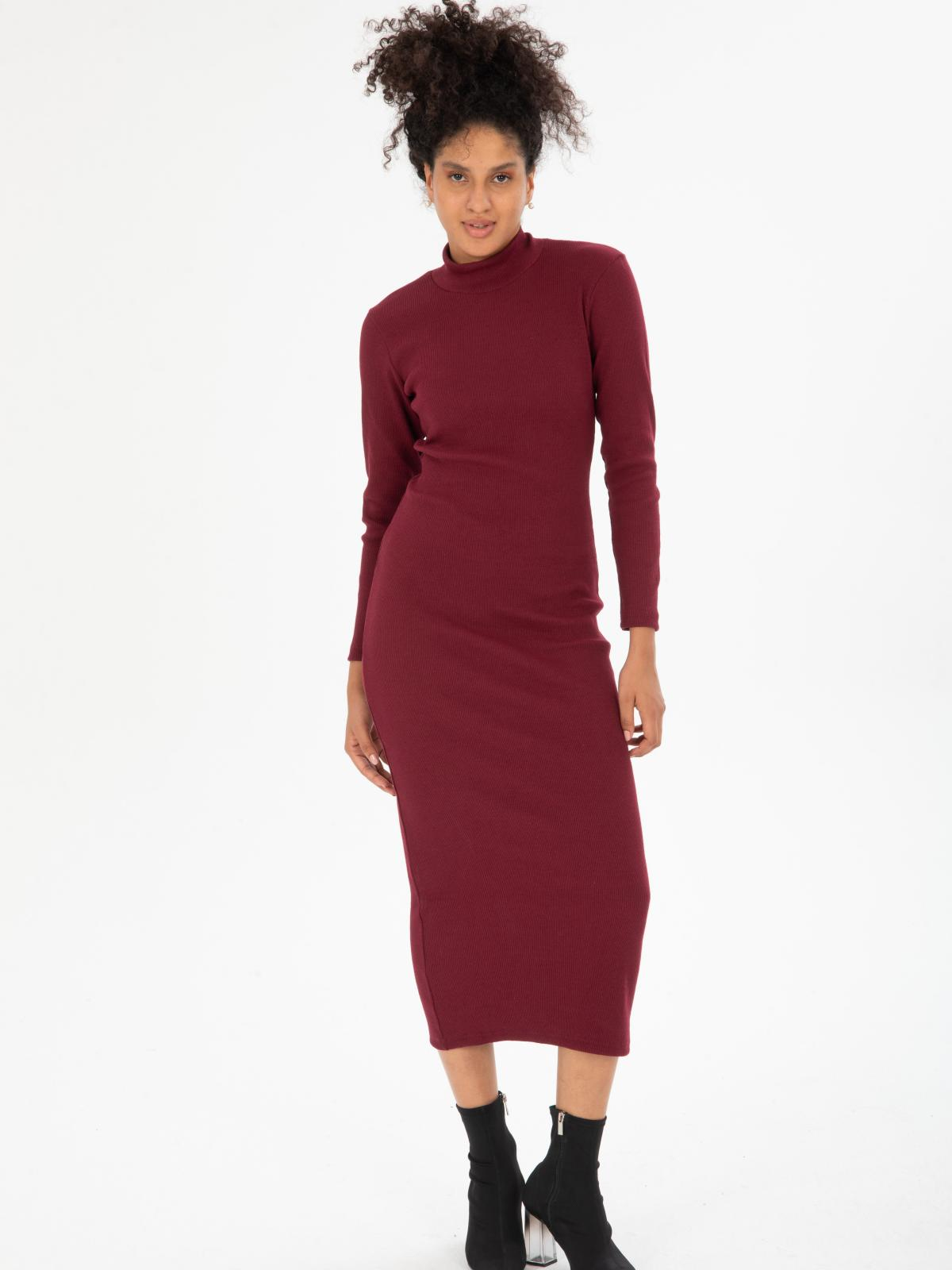 Women long-sleeve turtleneck midi dress  wholesale Purple Red color