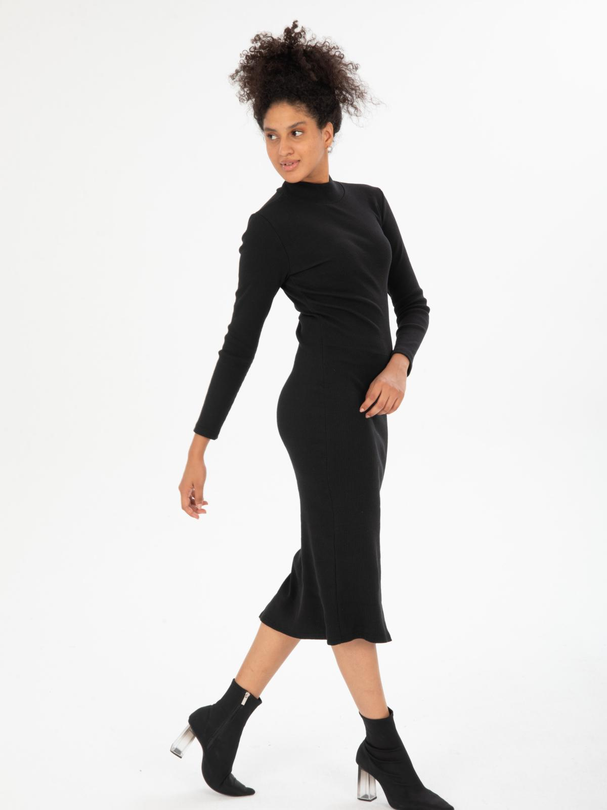 Women long-sleeve turtleneck midi dress  wholesale Black color