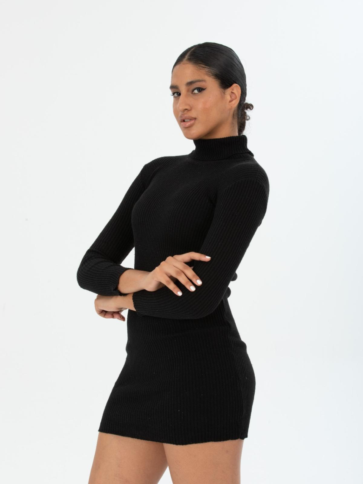 Women long-sleeve turtleneck mini dress  wholesale Black color