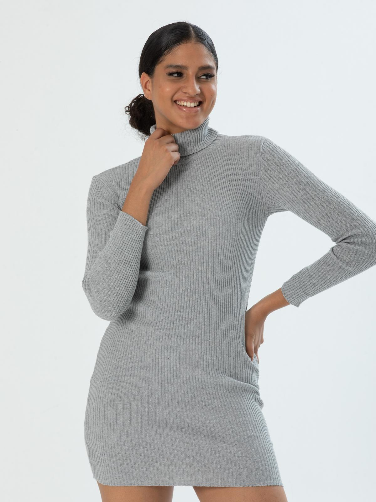 Women long-sleeve turtleneck mini dress  wholesale Gray color