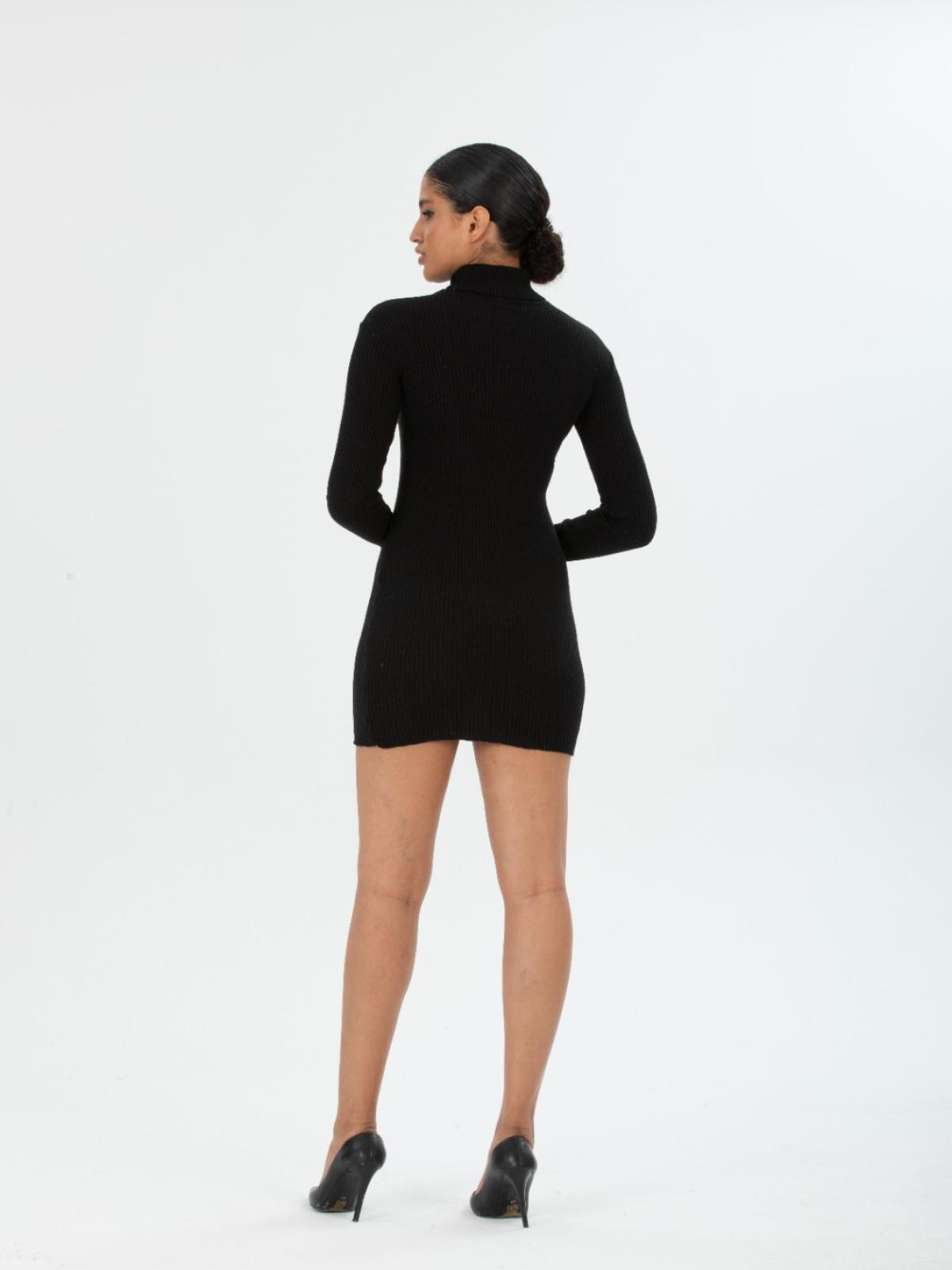 Women long-sleeve turtleneck mini dress  wholesale Black color